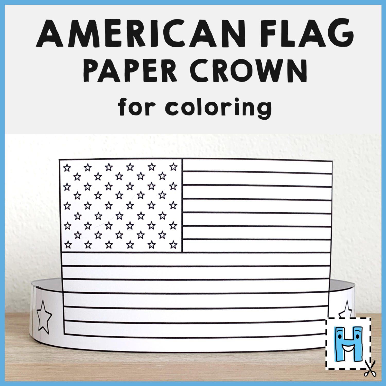 American Flag Paper Crown Printable Coloring Craft Activity 
