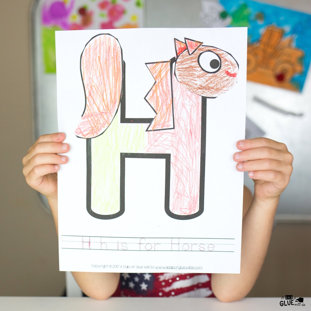 printable letter h horse craft template