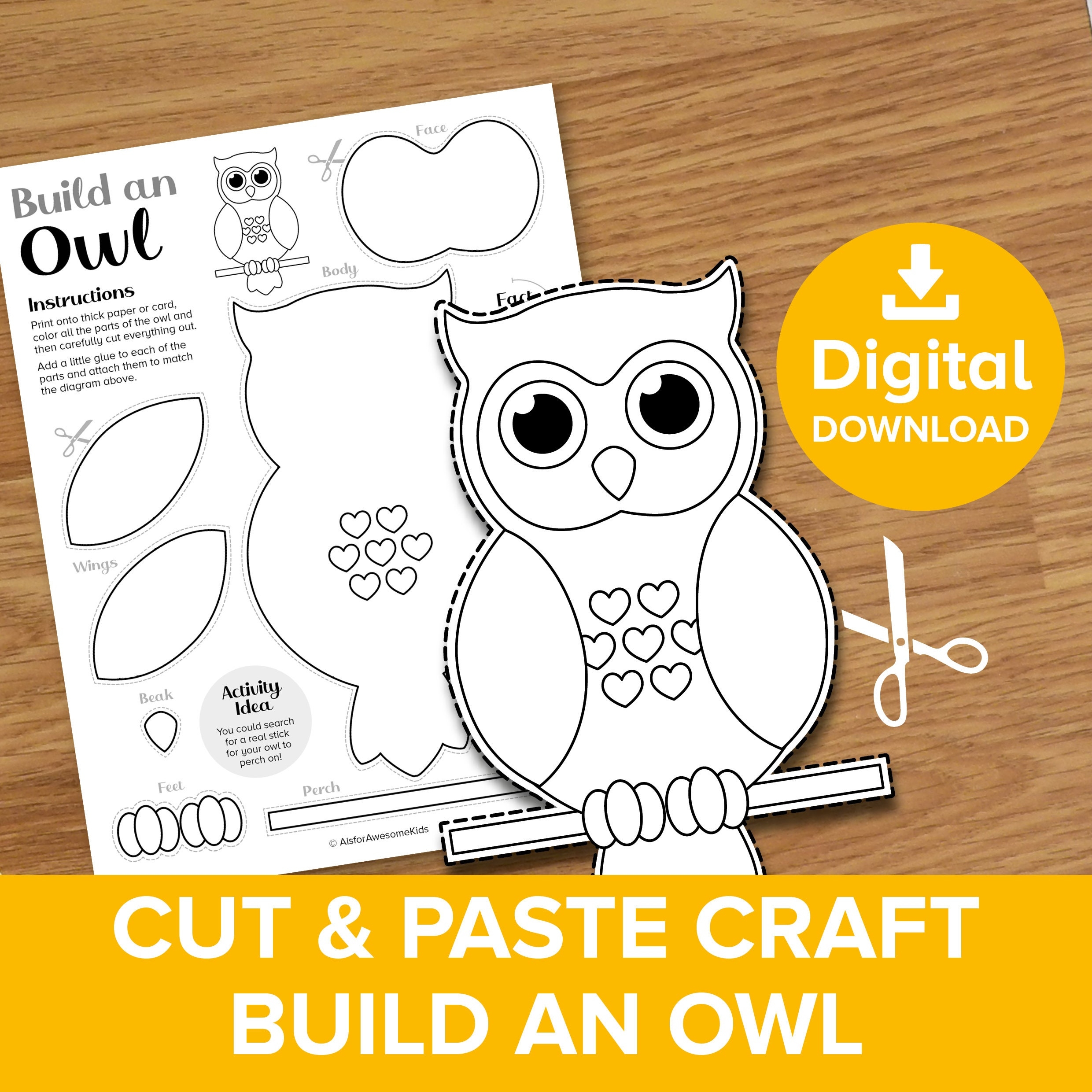 Build An Owl Cut U0026 Paste Craft Autumn Bird Coloring Printable Kit 