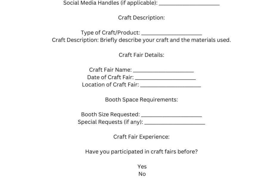 Craft Fair Vendor Application Form template Etsy