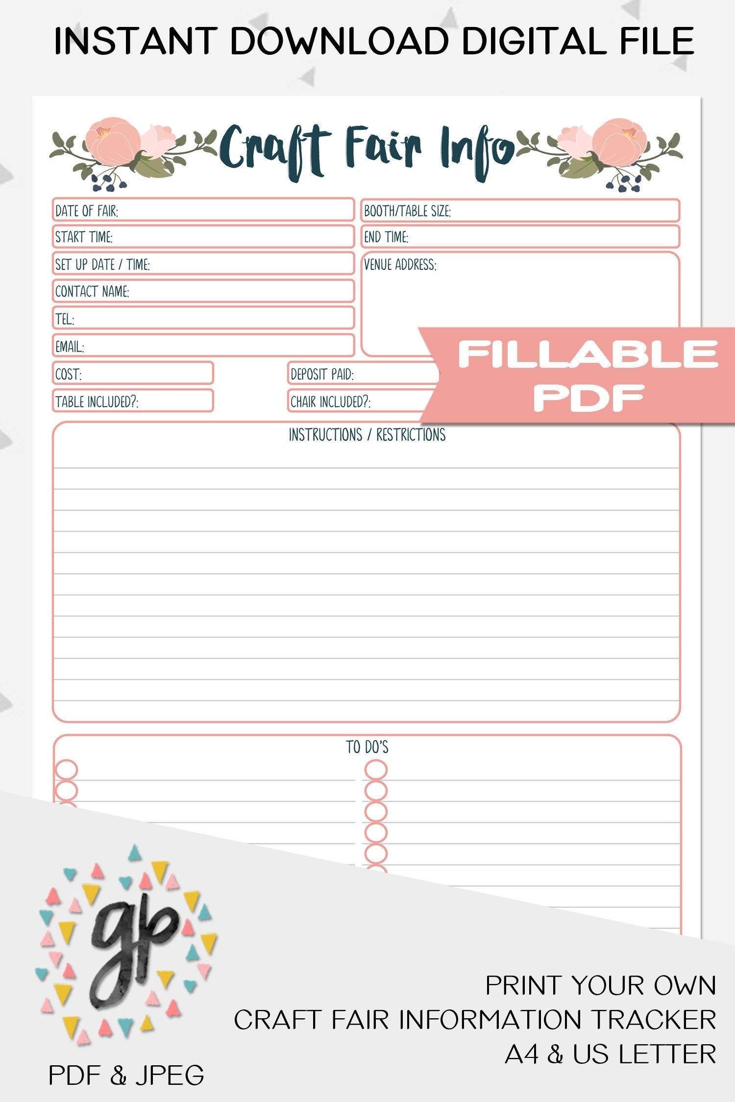 Craft Show Info Sheet Handmade Business Printable Business Planner Craft Fair Printable Craft Show Tracker Business Forms PB1 Etsy