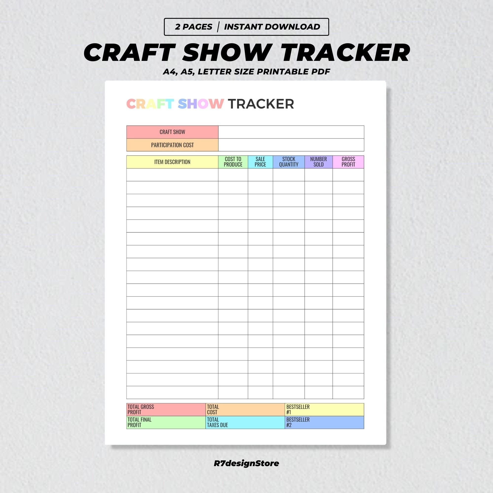 Craft Show Tracker Printable Craft Fair Planner Sales Profit Tracker Handmade Business Record Log Seller Retailer Template A4 A5 US PDF Etsy