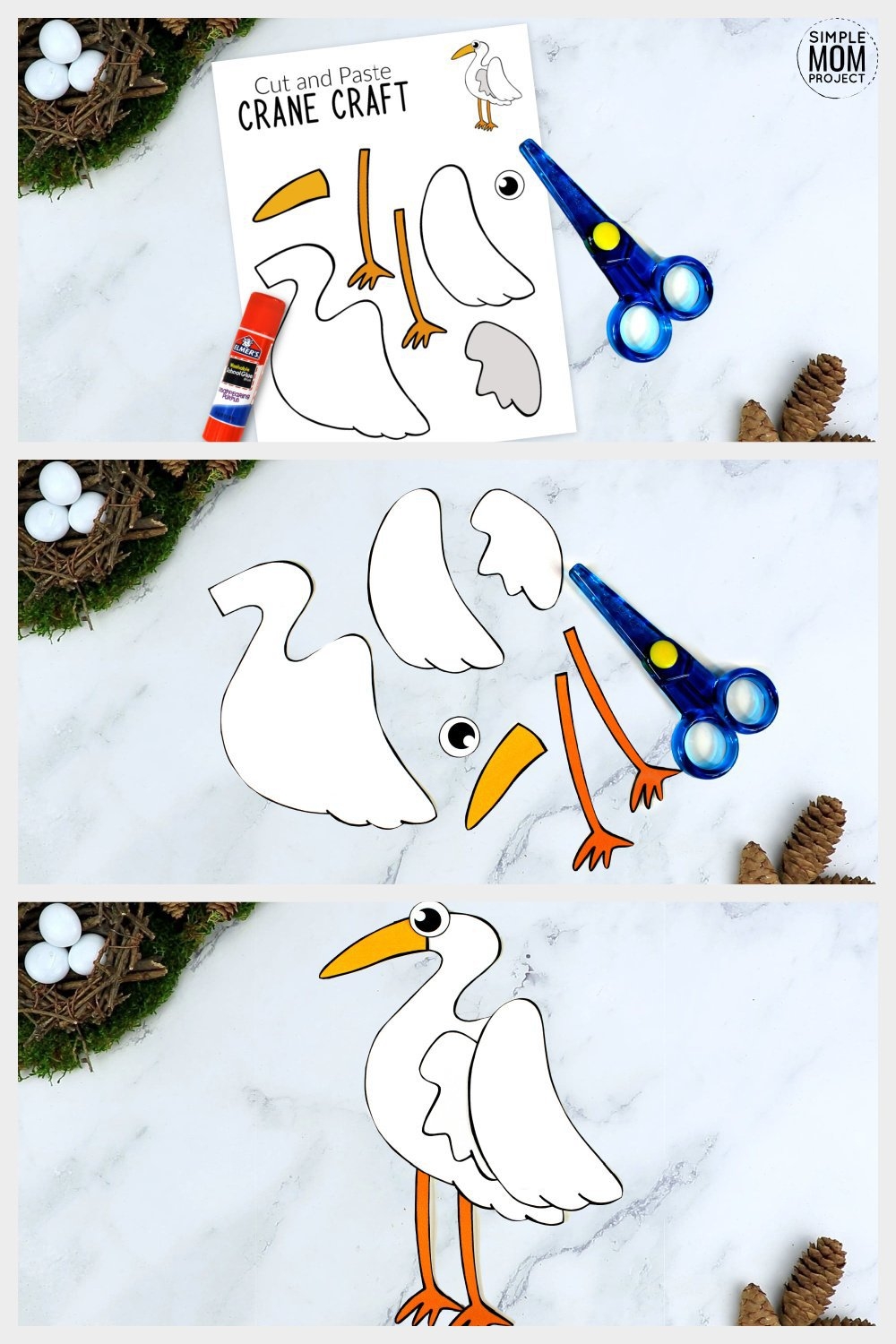 Cut And Paste Crane Bird Craft With Free Crane Template Simple Mom Project