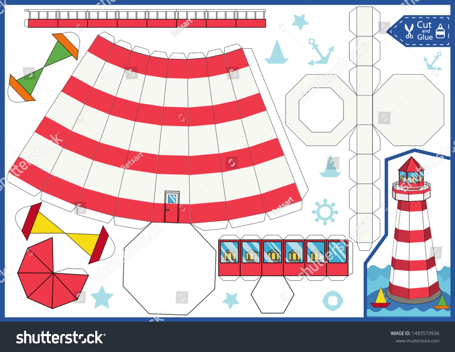 Cut Glue Paper Lighthouse Children Craft Stock Vector Royalty Free 1493573936 Shutterstock