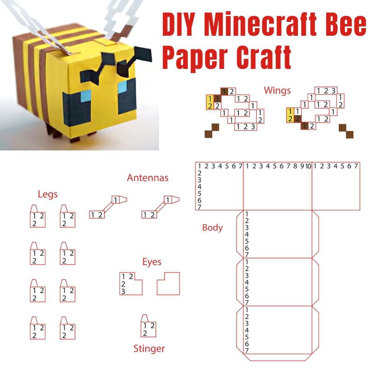 DIY Minecraft Bee Paper Craft Template