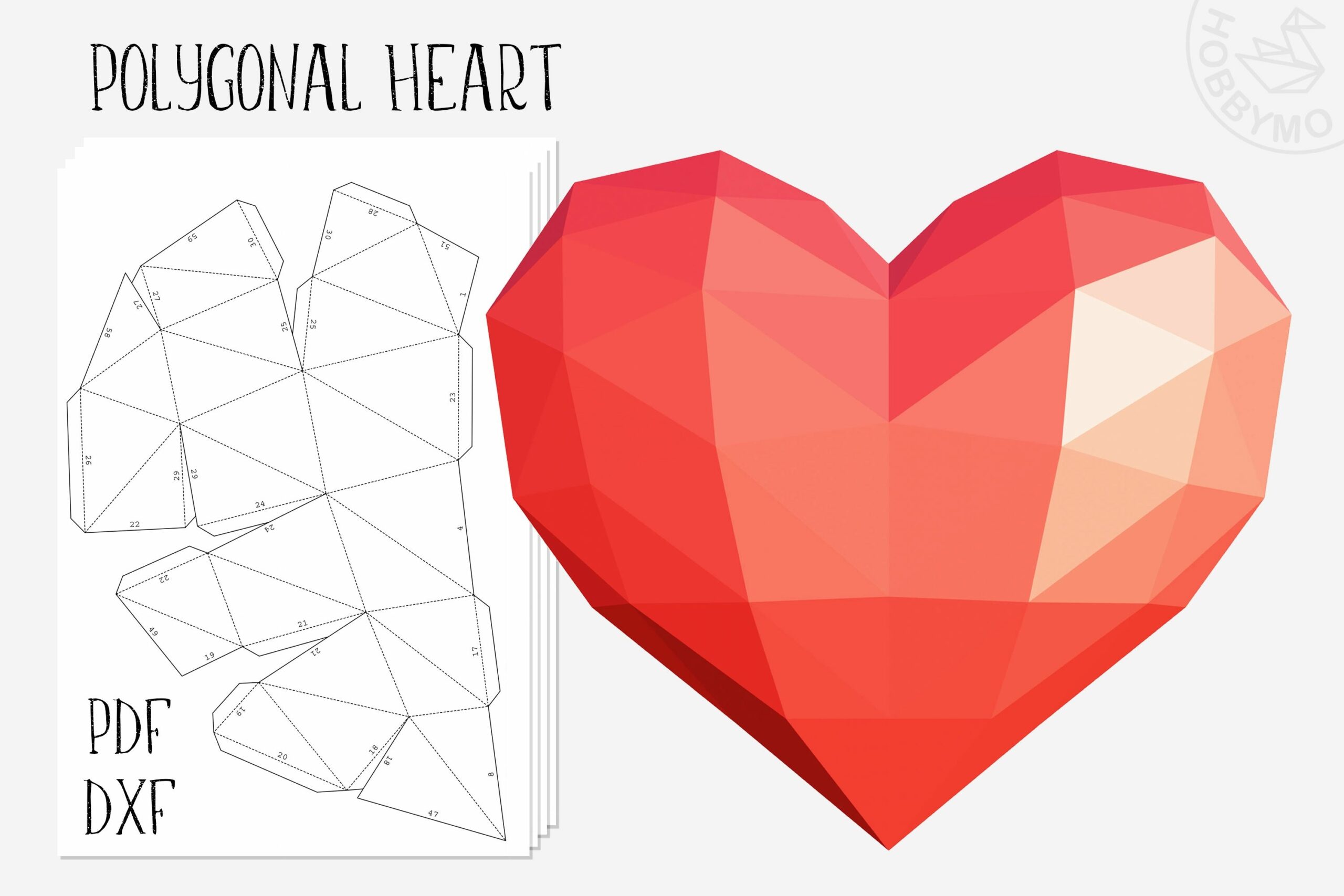 DIY Paper Heart 3D Papercraft Printable PDF DXF