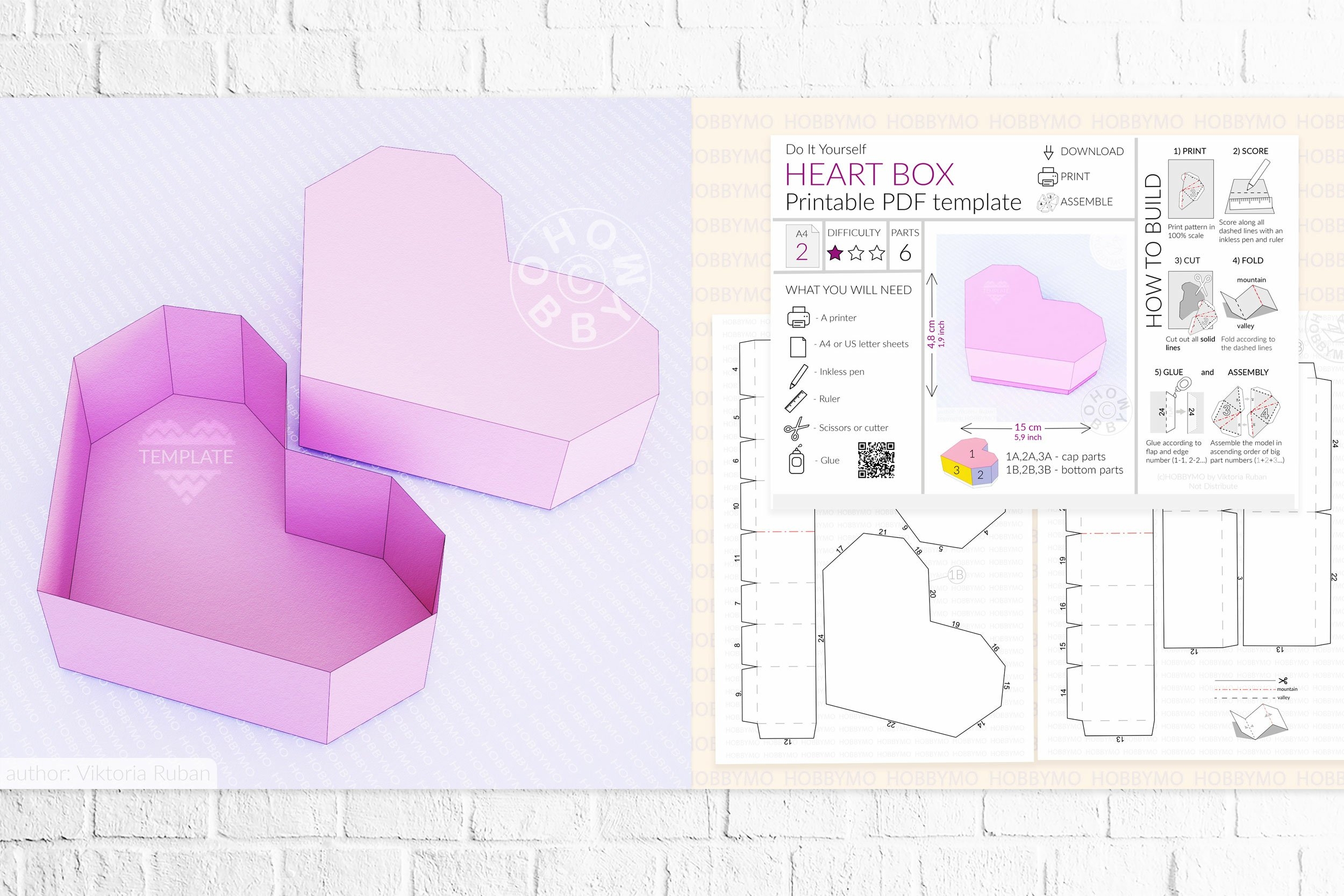 DIY Paper Heart Box Papercraft Template PDF