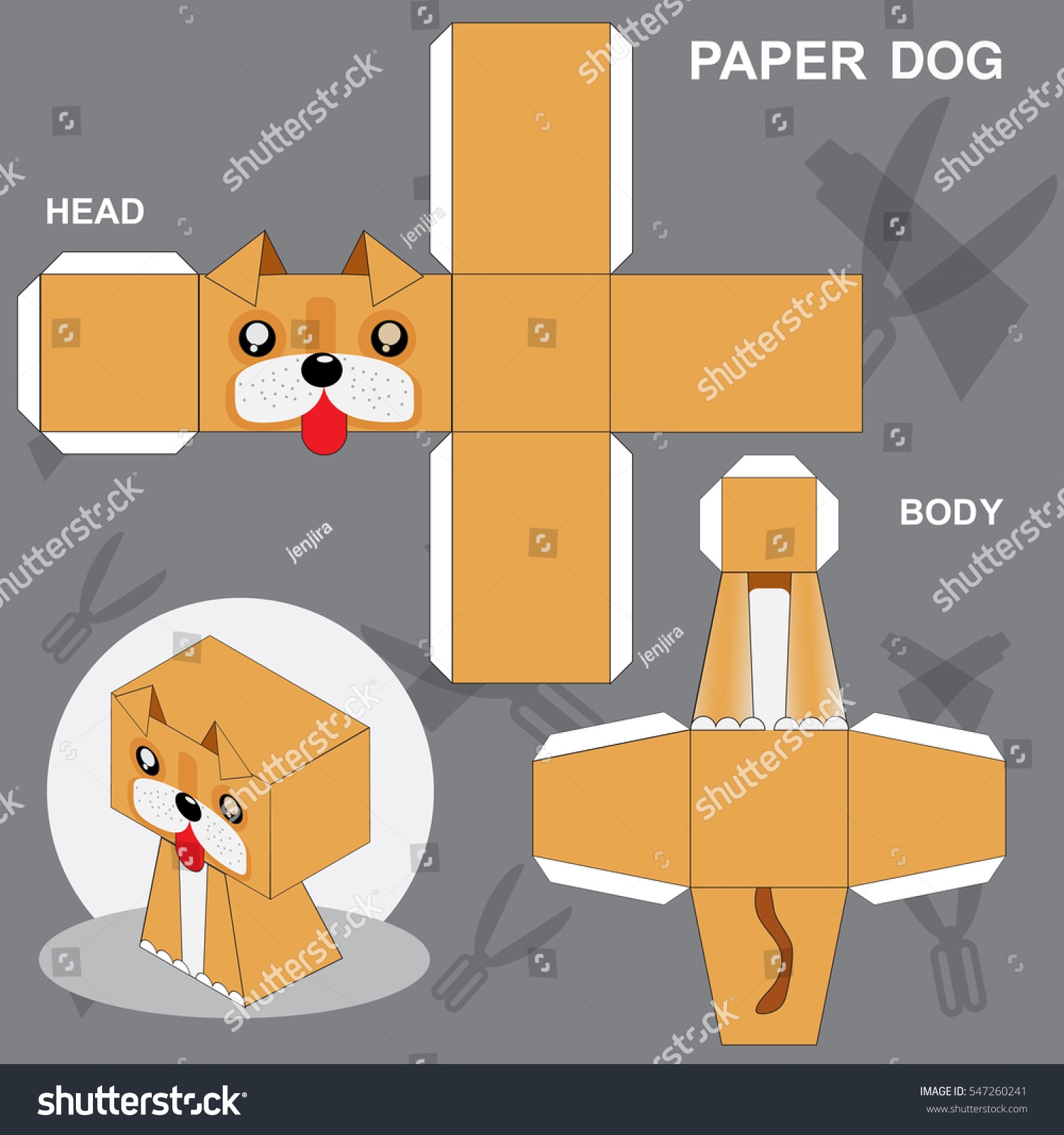 Dog Paper Craft Template Stock Vector Royalty Free 547260241 