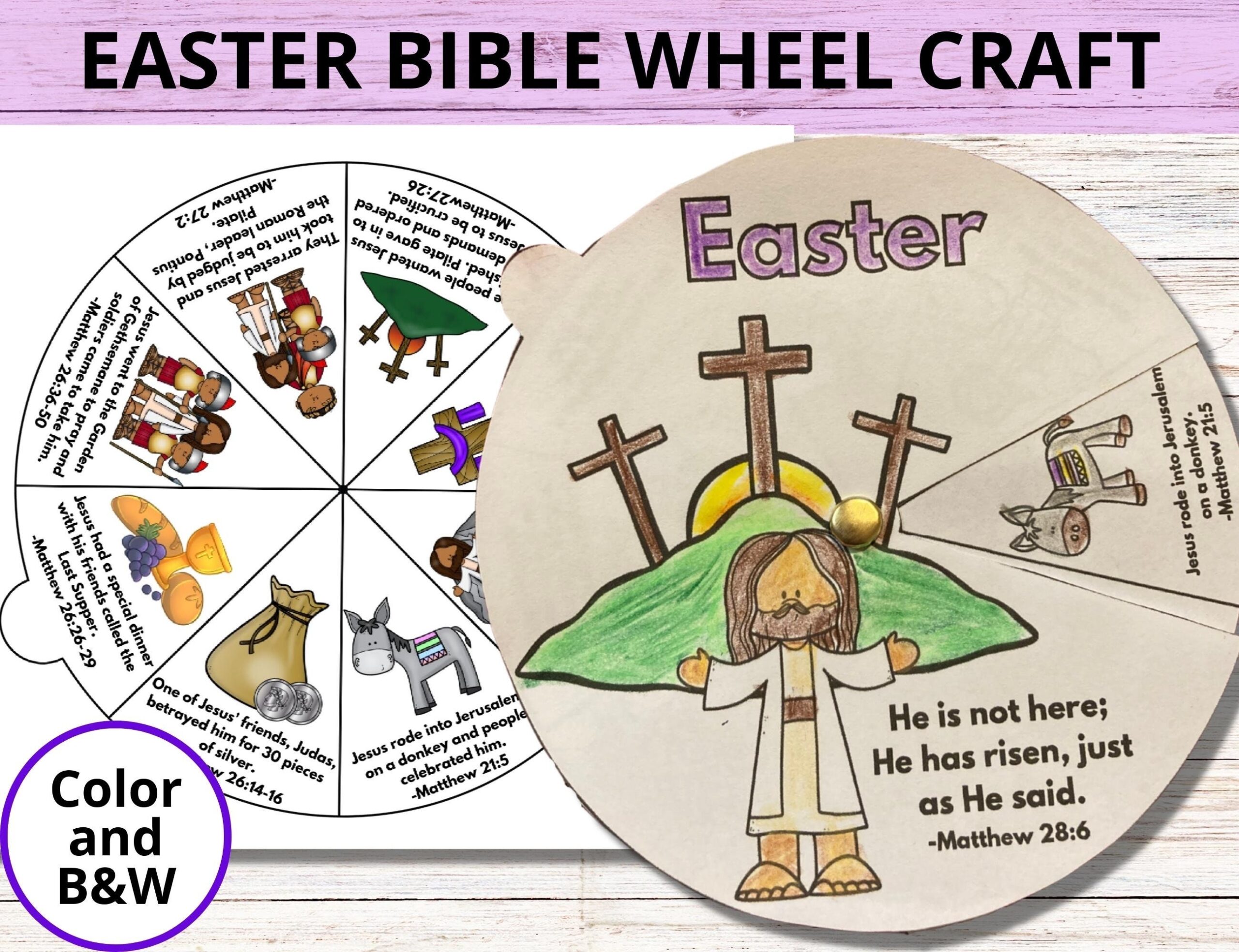 Easter Sunday School Craft Easter Bible Story Coloring Wheel Holy Week Bible Activity He Is Risen Printable Bible Spinner Lesson For Kids Etsy