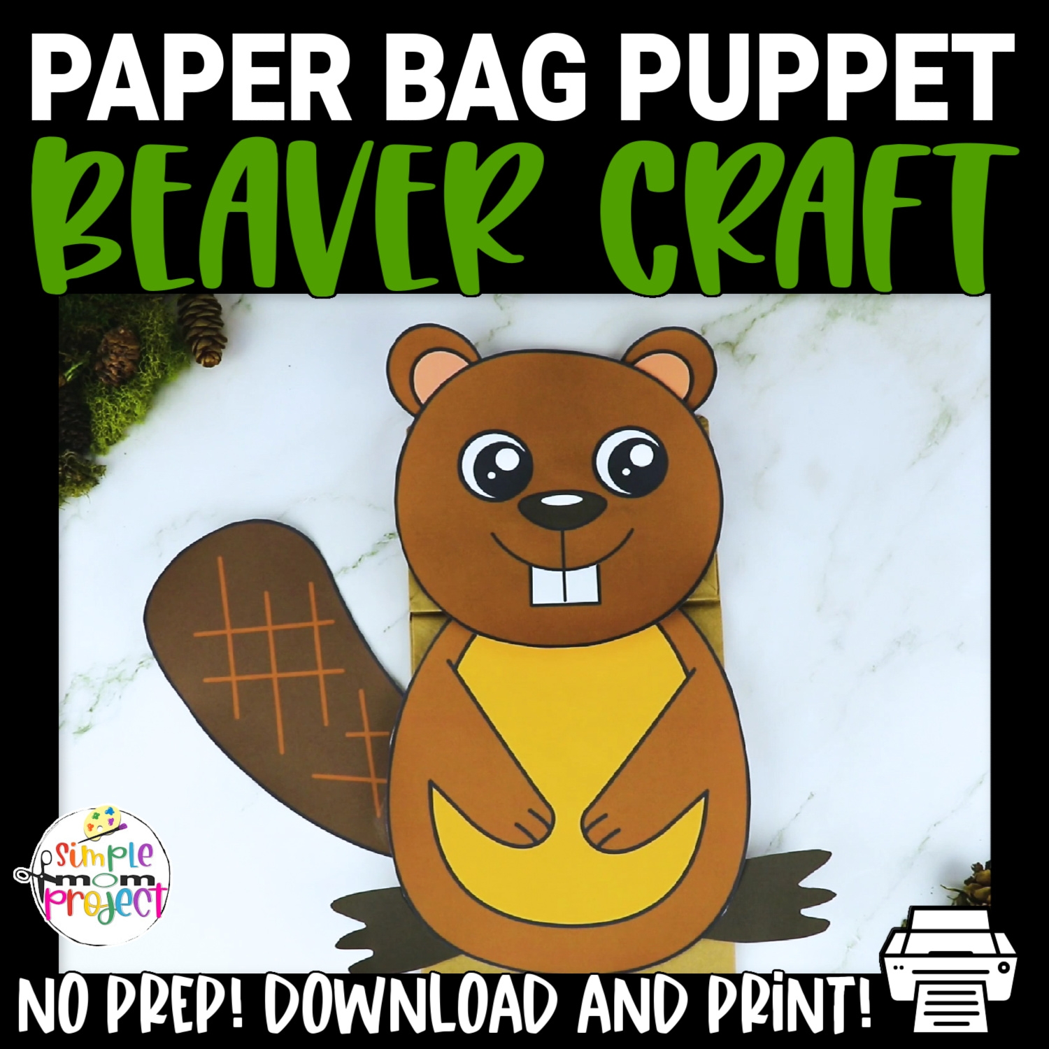 Easy Beaver Paper Bag Puppet Craft Printable Template