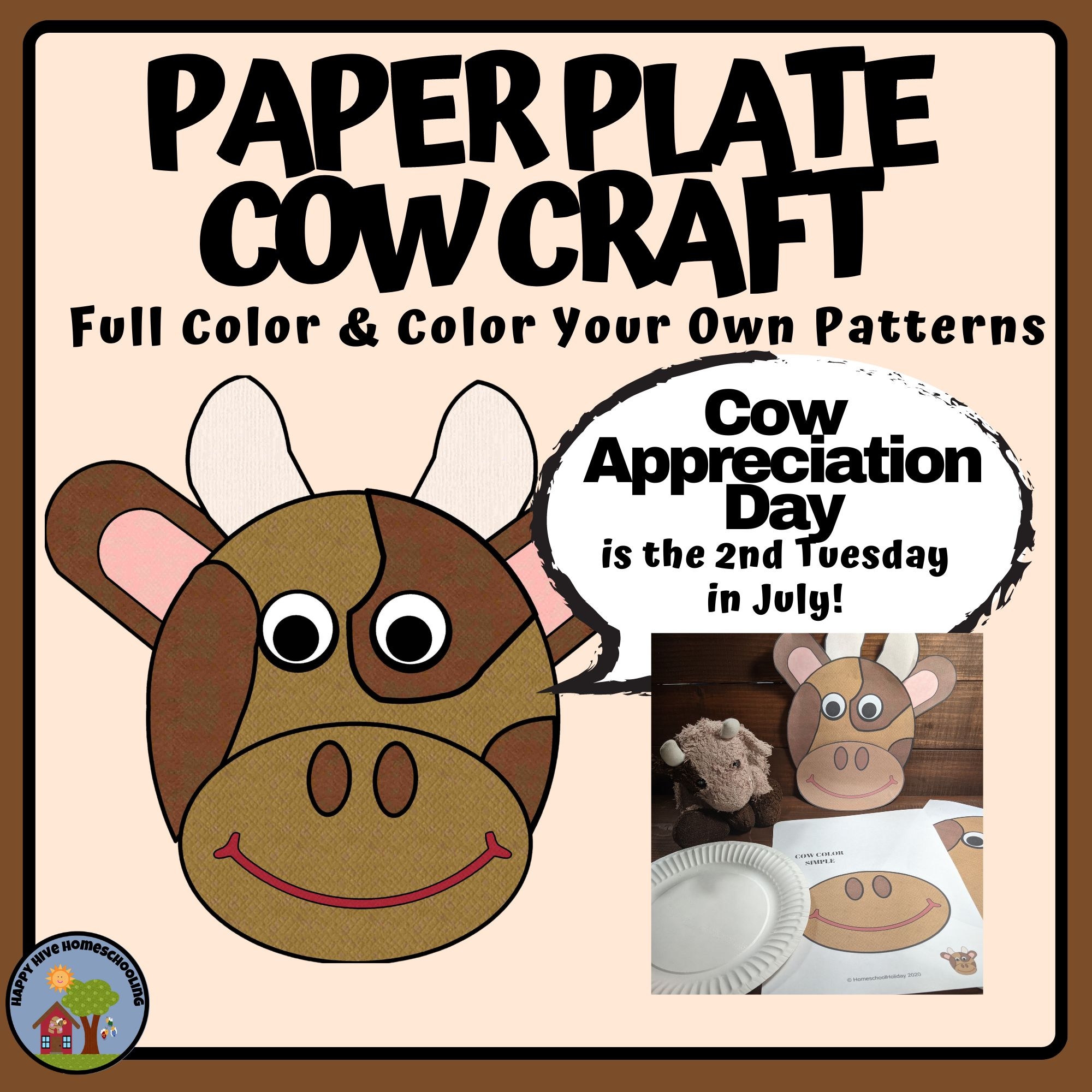 printable paper plate cow craft template