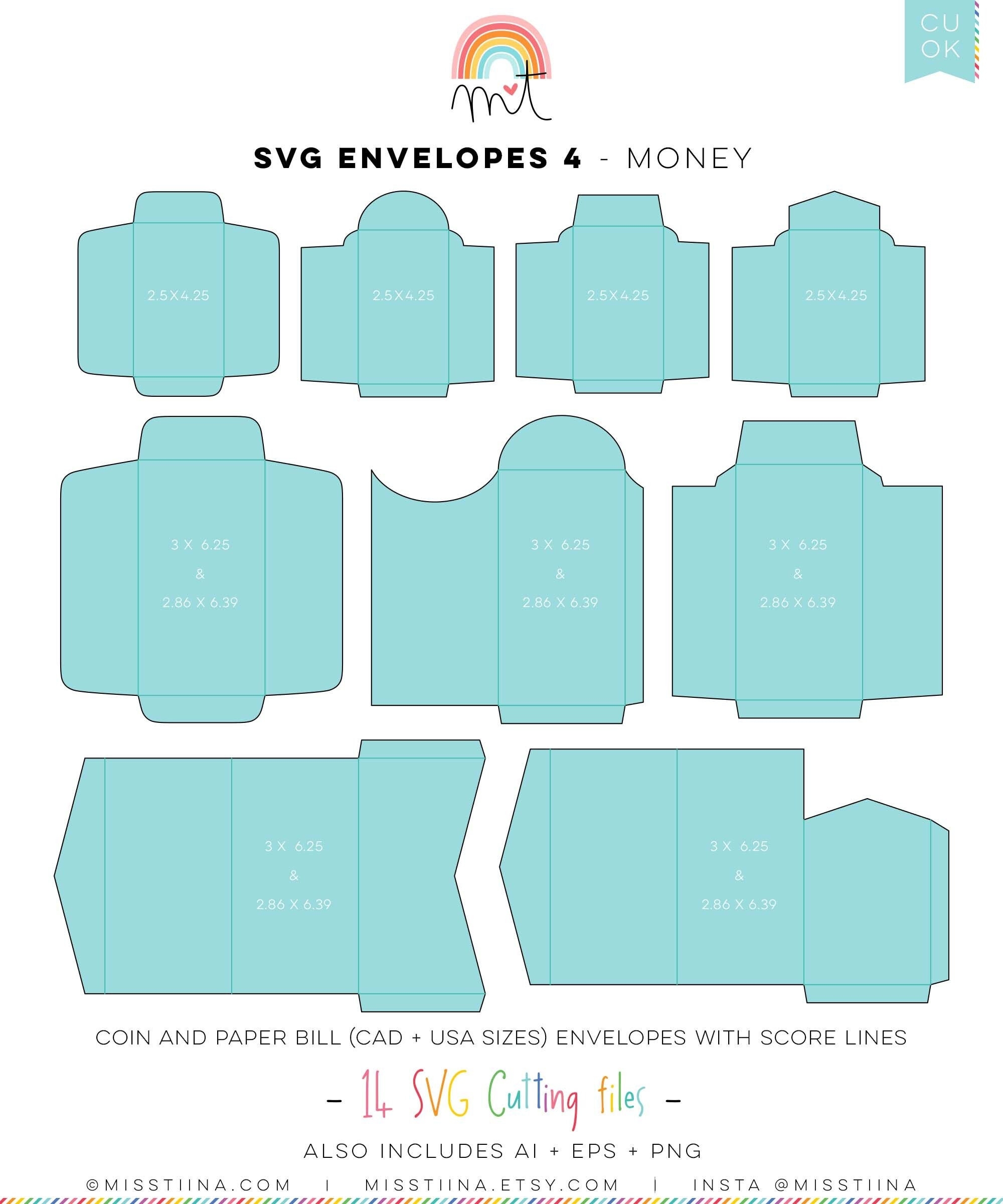 Envelopes 4 Money Bill Coin Holders SVG Digital Die Cutting Files 