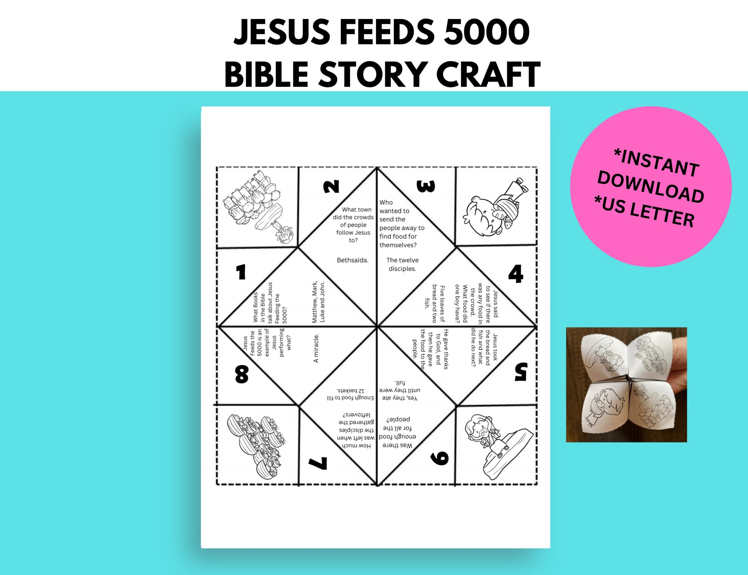 Jesus Feeds 5000 Bible Story Activity Sunday School Craft Jesus Miracles Printable Paper Craft Fortune Teller Cootie Catcher Etsy