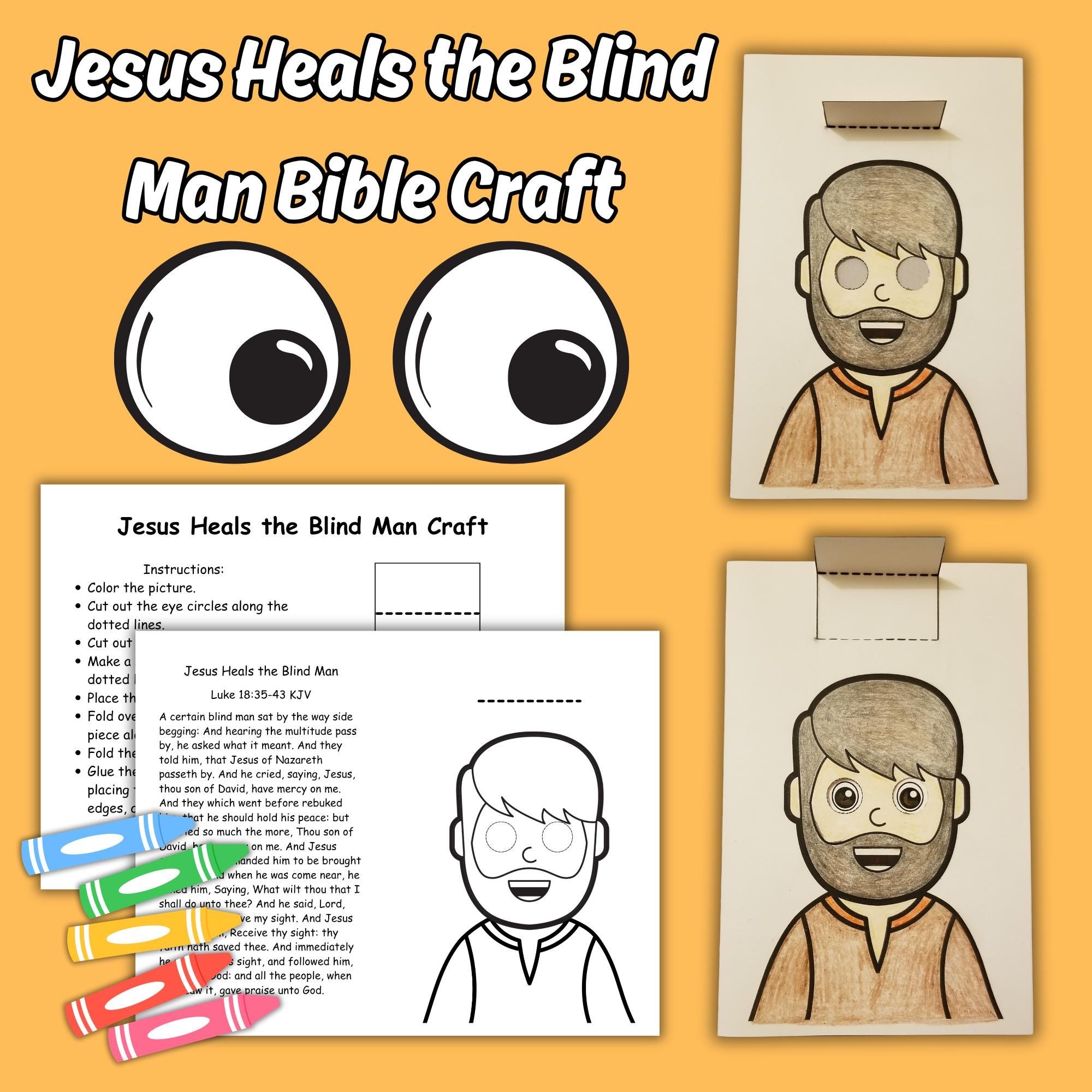 Jesus Heals The Blind Man Bible Craft Printable For Kids Sunday School Bible Lesson Miracles Of Jesus Cut And Paste Church Coloring Activity Etsy