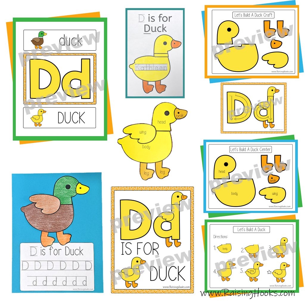 letter d is for duck crafts template printable