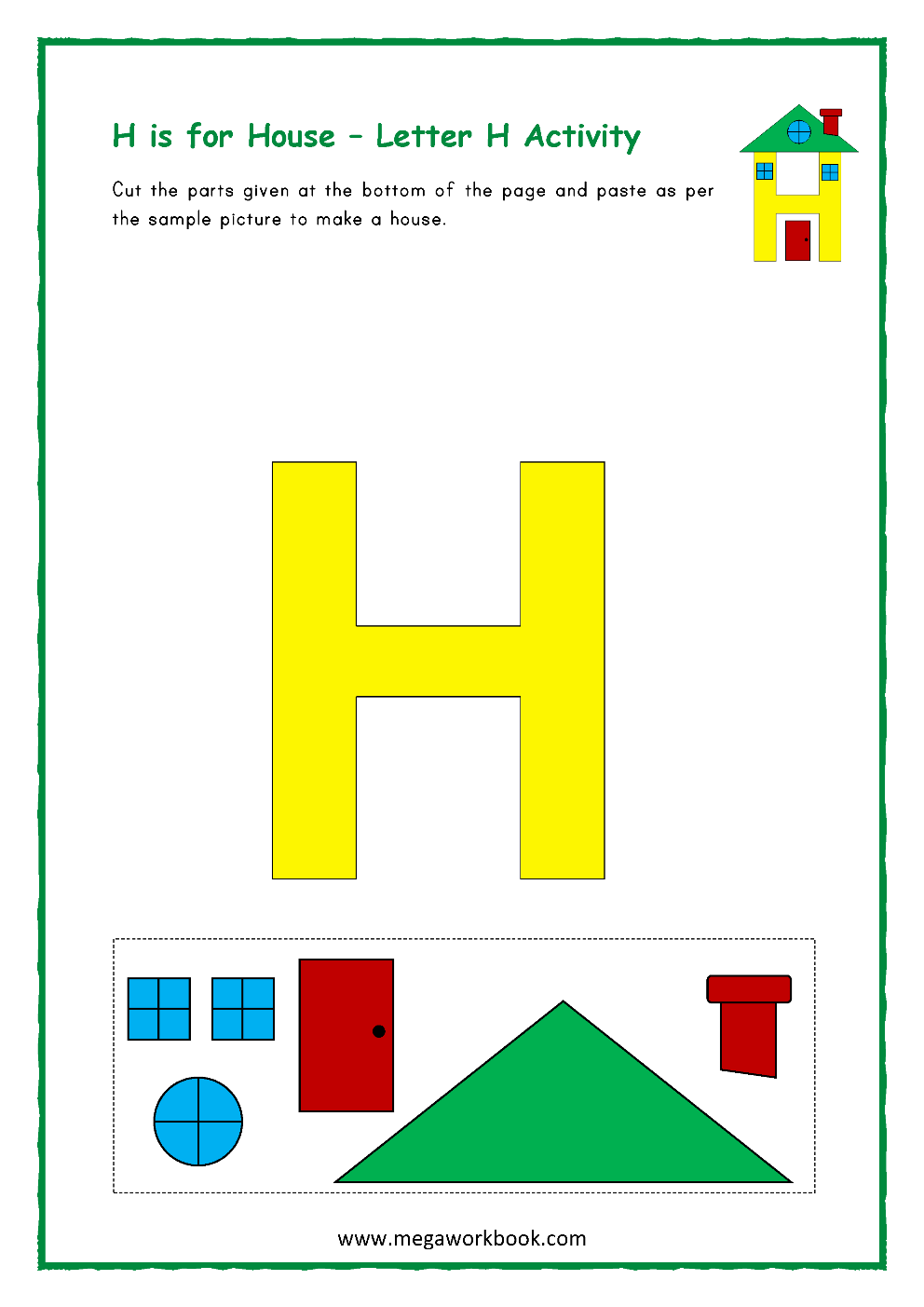 house template for letter h craft printable