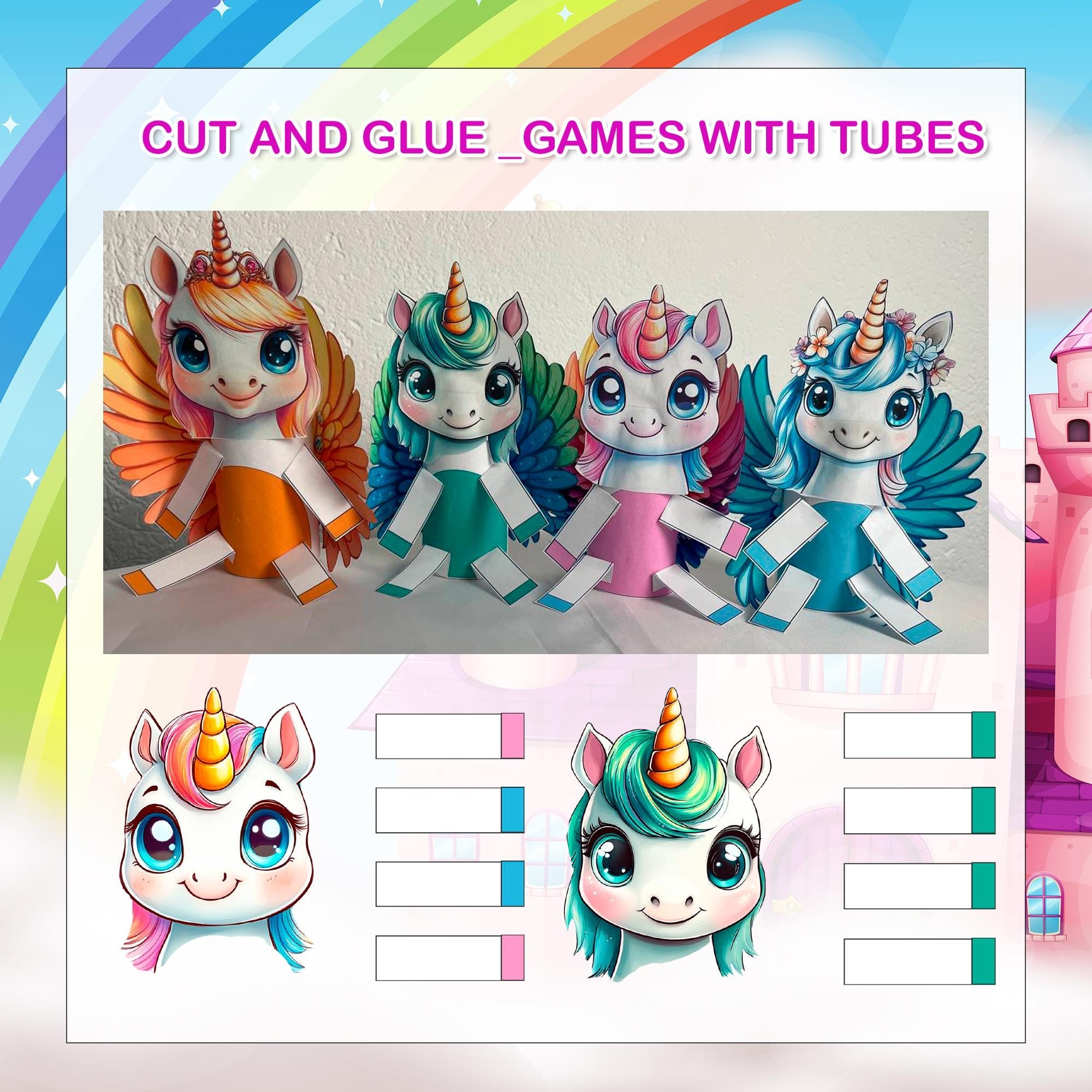 printable template for unicorn tube craft