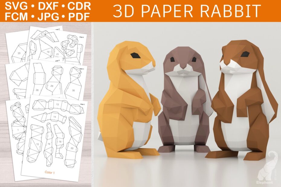 Low Poly 3D Paper Craft Rabbit Template