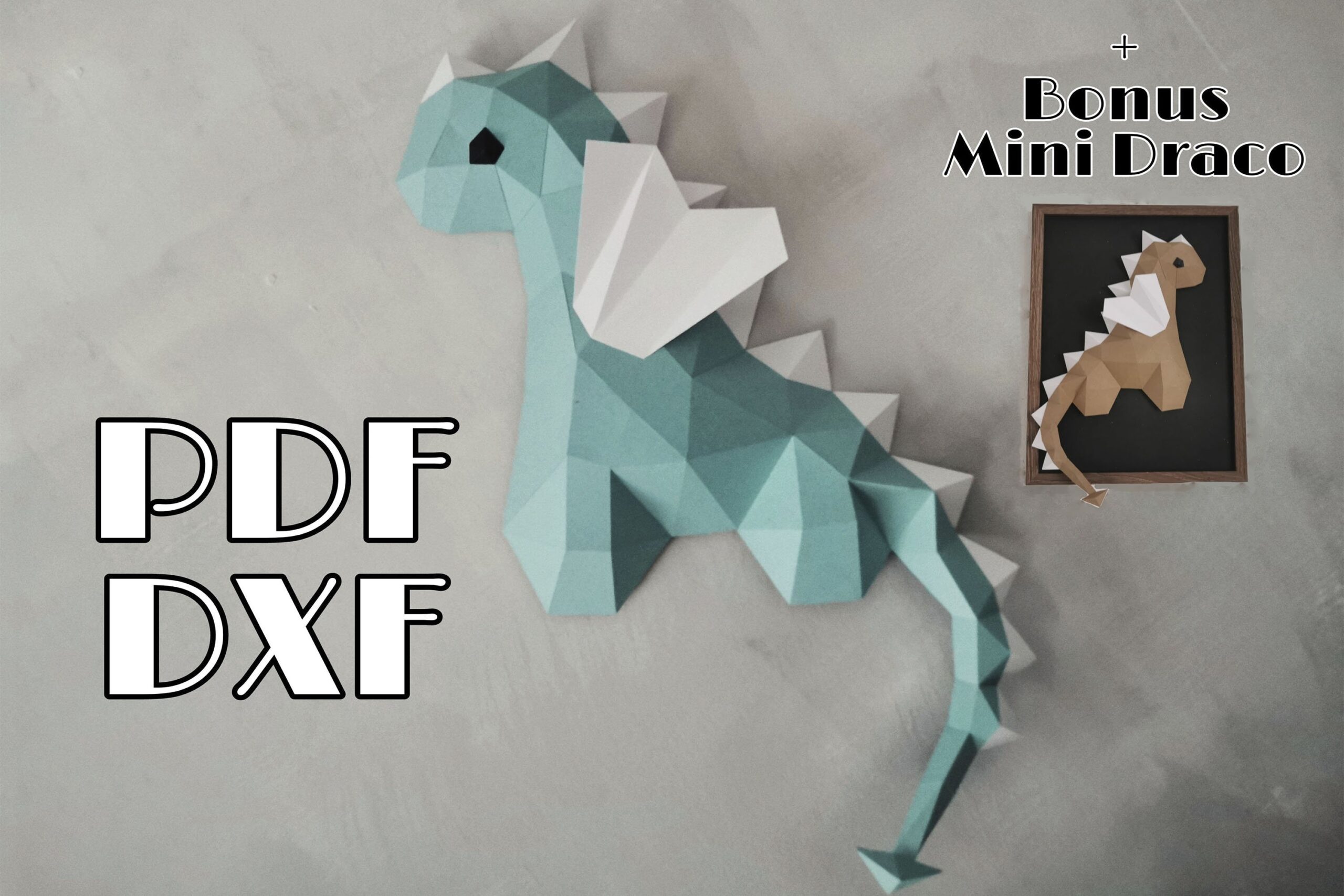 Papercraft Dragon PDF Template svg Dxf Lowpoly Dragon