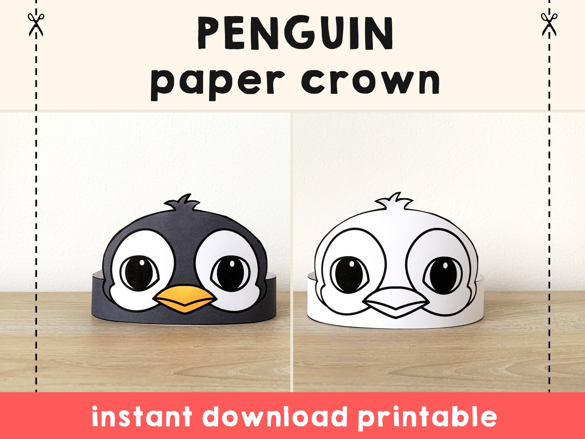 Penguin Paper Crown Party Coloring Paper Hat Printable Kids Craft Cute Polar Birthday Decor Printable Favor Pdf Costume DIY Instant Download Etsy
