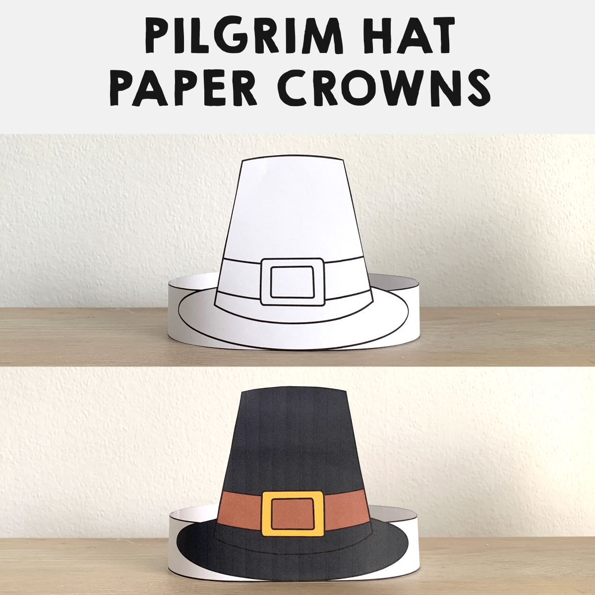 Pilgrim Hats Paper Crowns Printable Coloring Thanksgiving Craft 