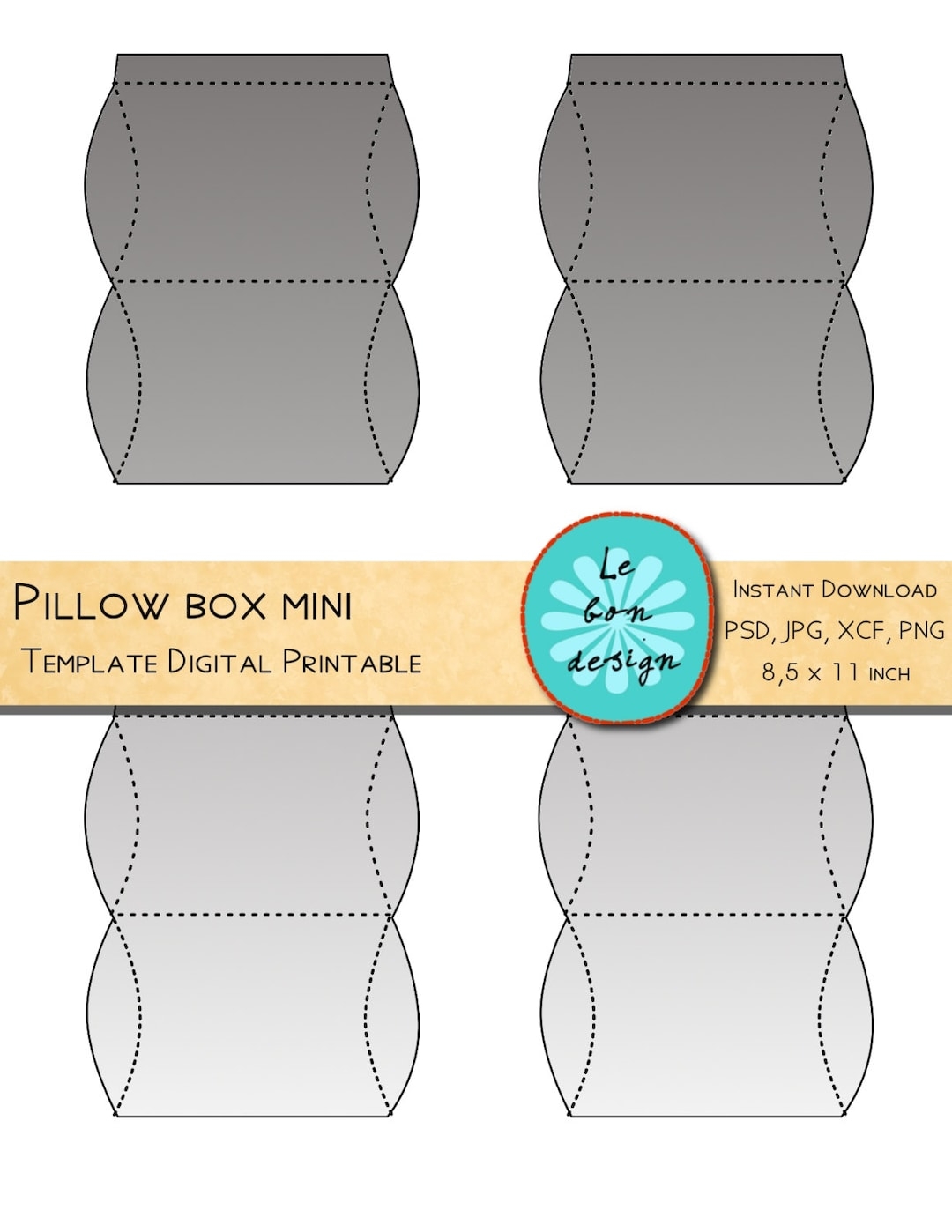 Pillow Box Template Printable Diy Folding Sheet Jpg Psd Gimp png For Easy Making A Personal Gift Box Etsy