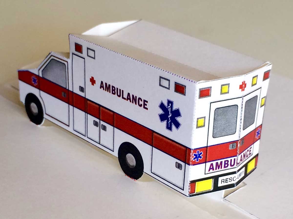 Pop up Ambulance Printable 3D Paper Toy Or Get Well Card