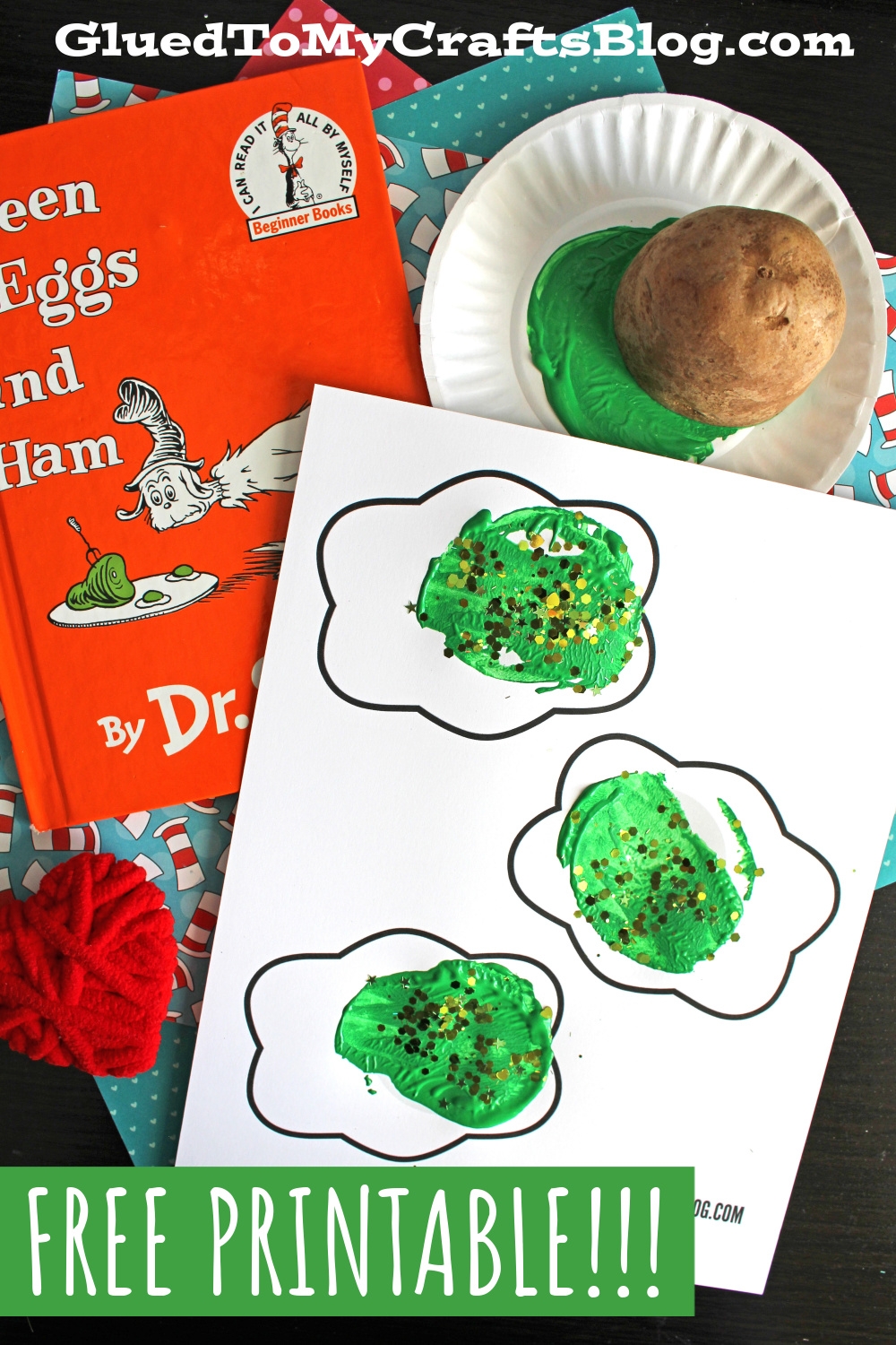 Potato Stamped Green Eggs Craft Idea
