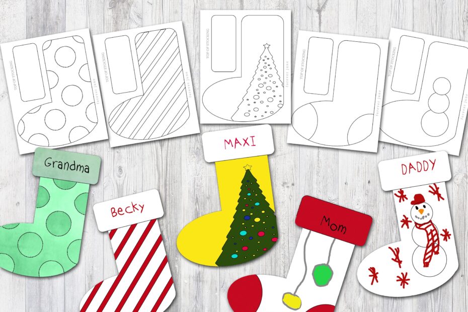 Printable Christmas Crafts For Kids Stocking Template Kindergarten Artwork DIY Coloring Pages Homeschool Activity Instant Download Etsy
