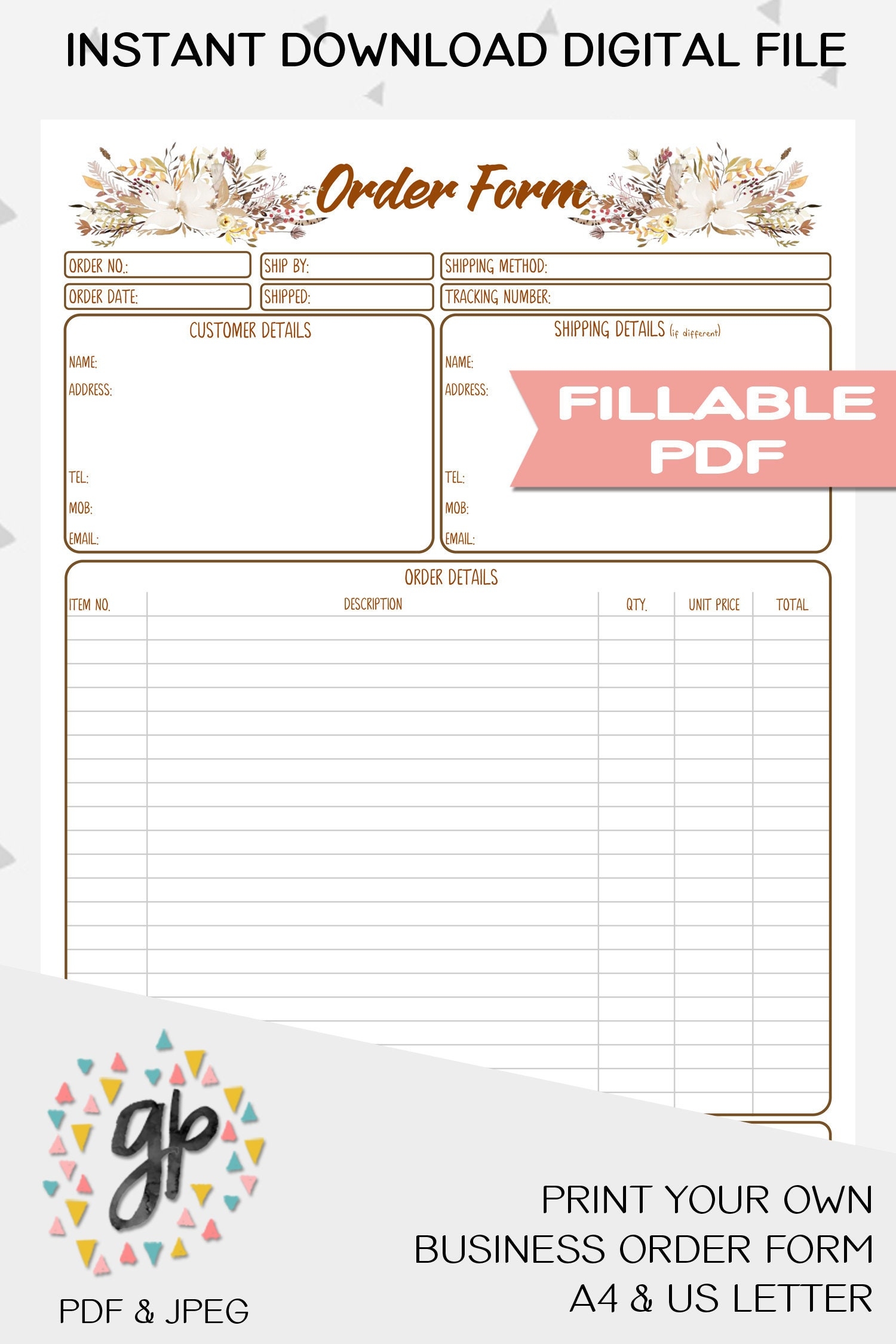 printable free craft order form template -etsy