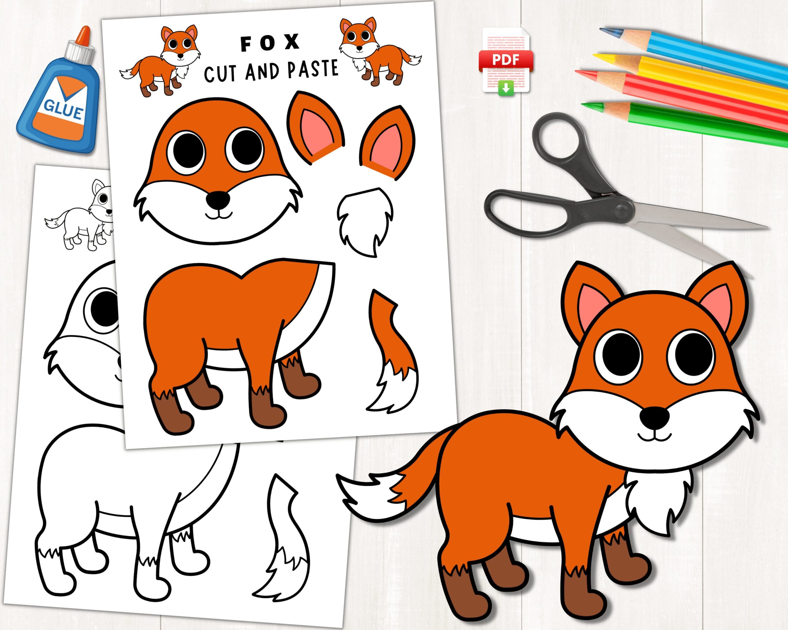 Printable Fox Craft Template For Kids Forest Animal Crafts Build A Fox Craft Color Cut And Glue Paper Fox Digital Download PDF Etsy
