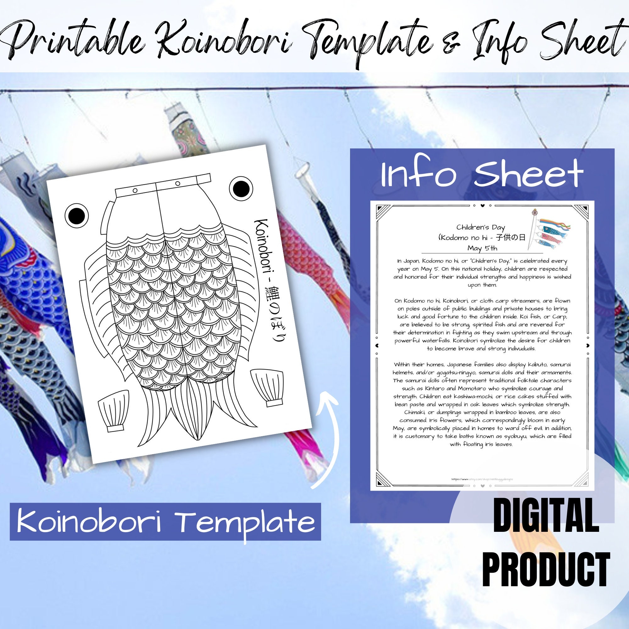 Printable Koinobori Template Children s Day Printable Children s Day Craft Carp Streamer Template Carp Streamer Craft