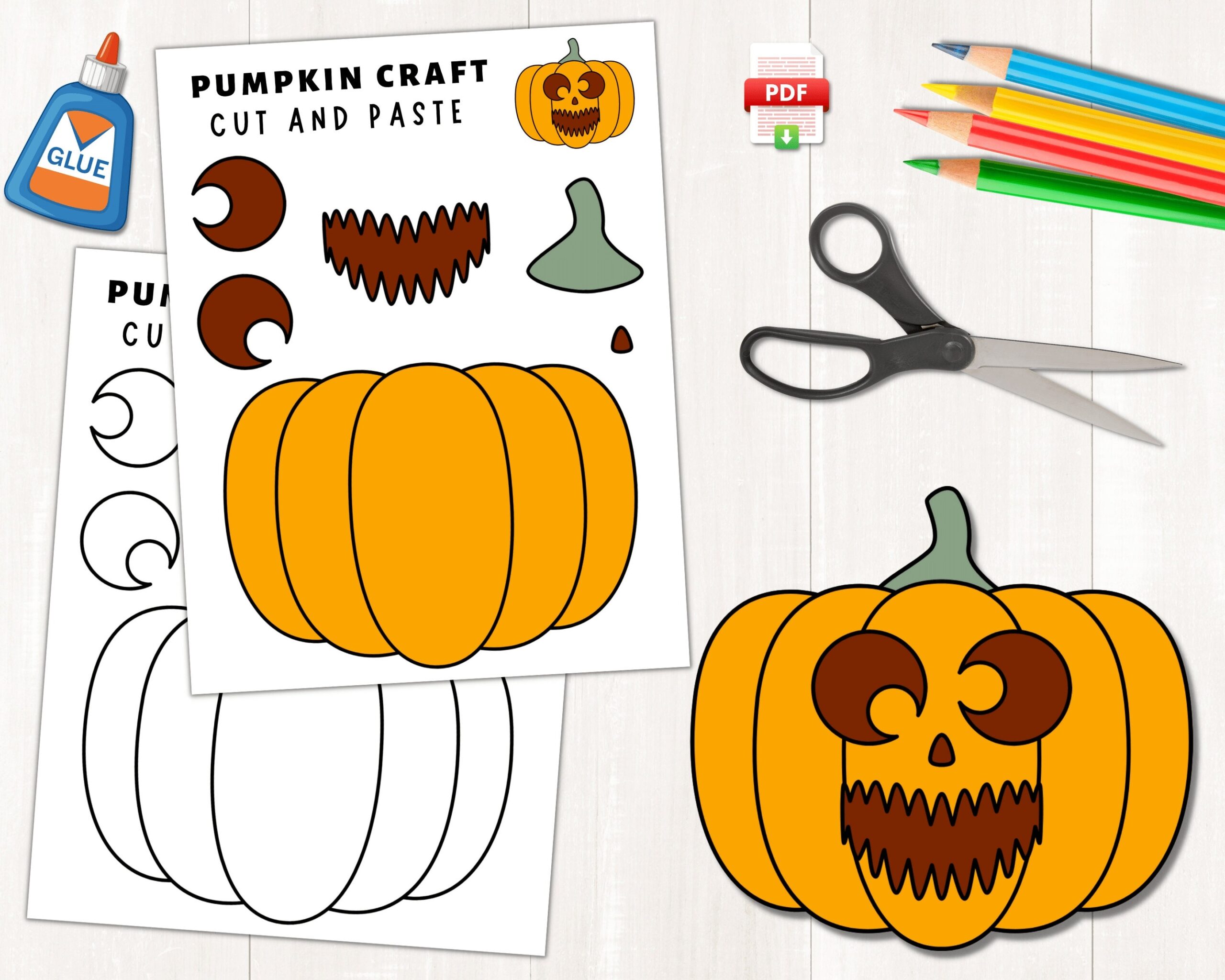 Printable Pumpkin Craft For Kids Halloween Activities Color Cut And Paste Build A Pumpkin Halloween Craft Instant Download PDF Etsy