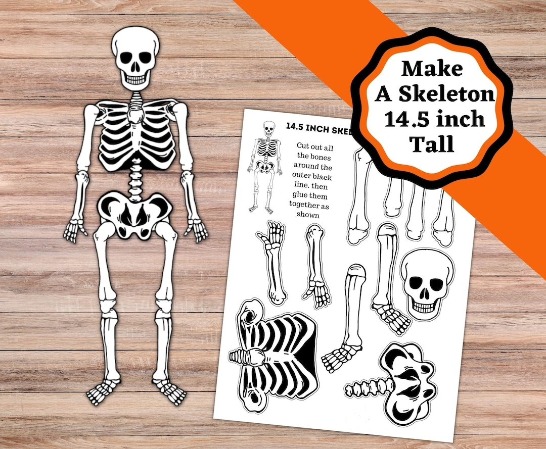 Printable Skeleton Craft 14 5 Inch Skeleton Cut And Glue Craft Easy Skeleton Or Halloween Craft Etsy