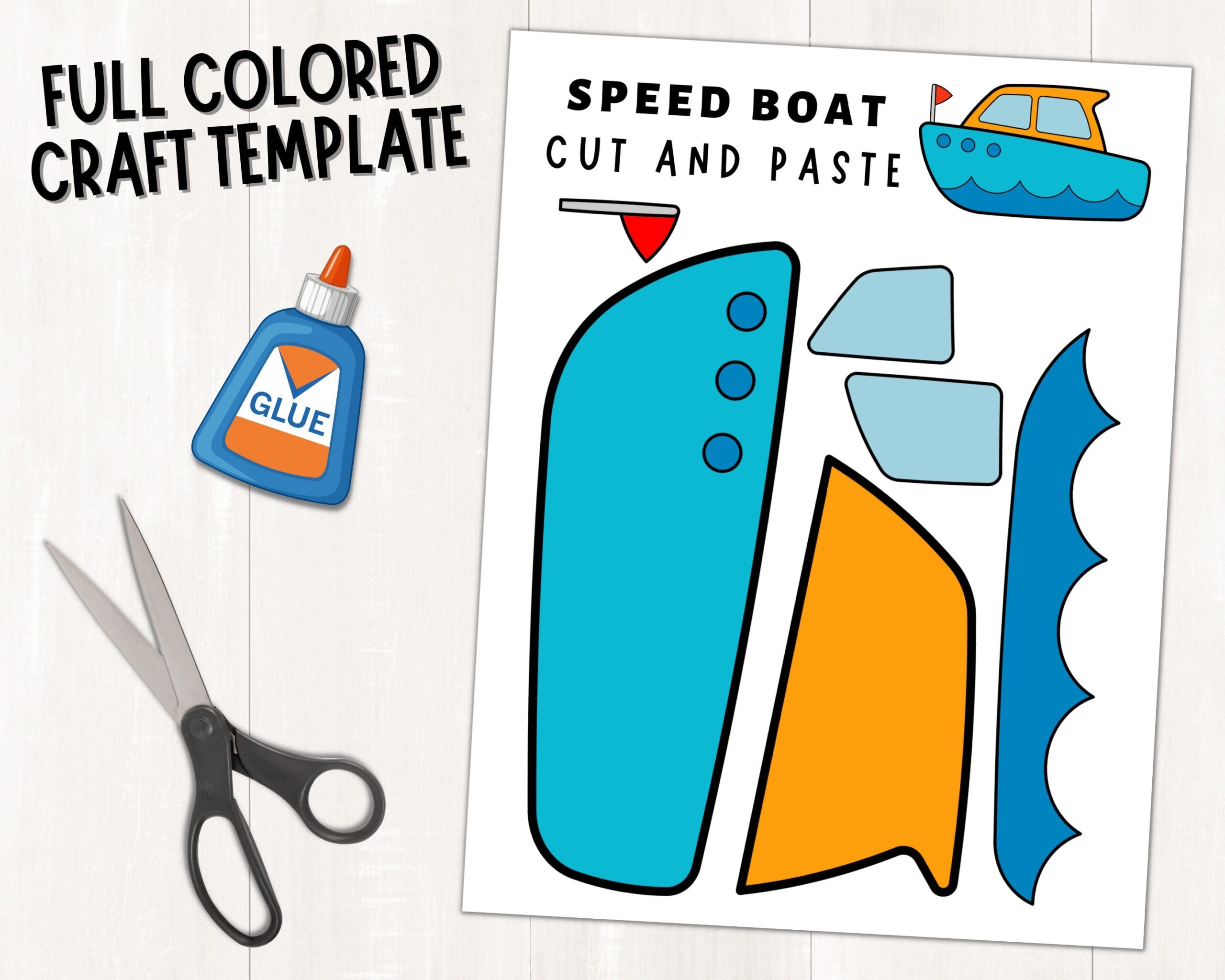 Printable Speedboat Craft Template Transportation Craft Color Cut And Paste Build A Boat Craft Instant Download PDF