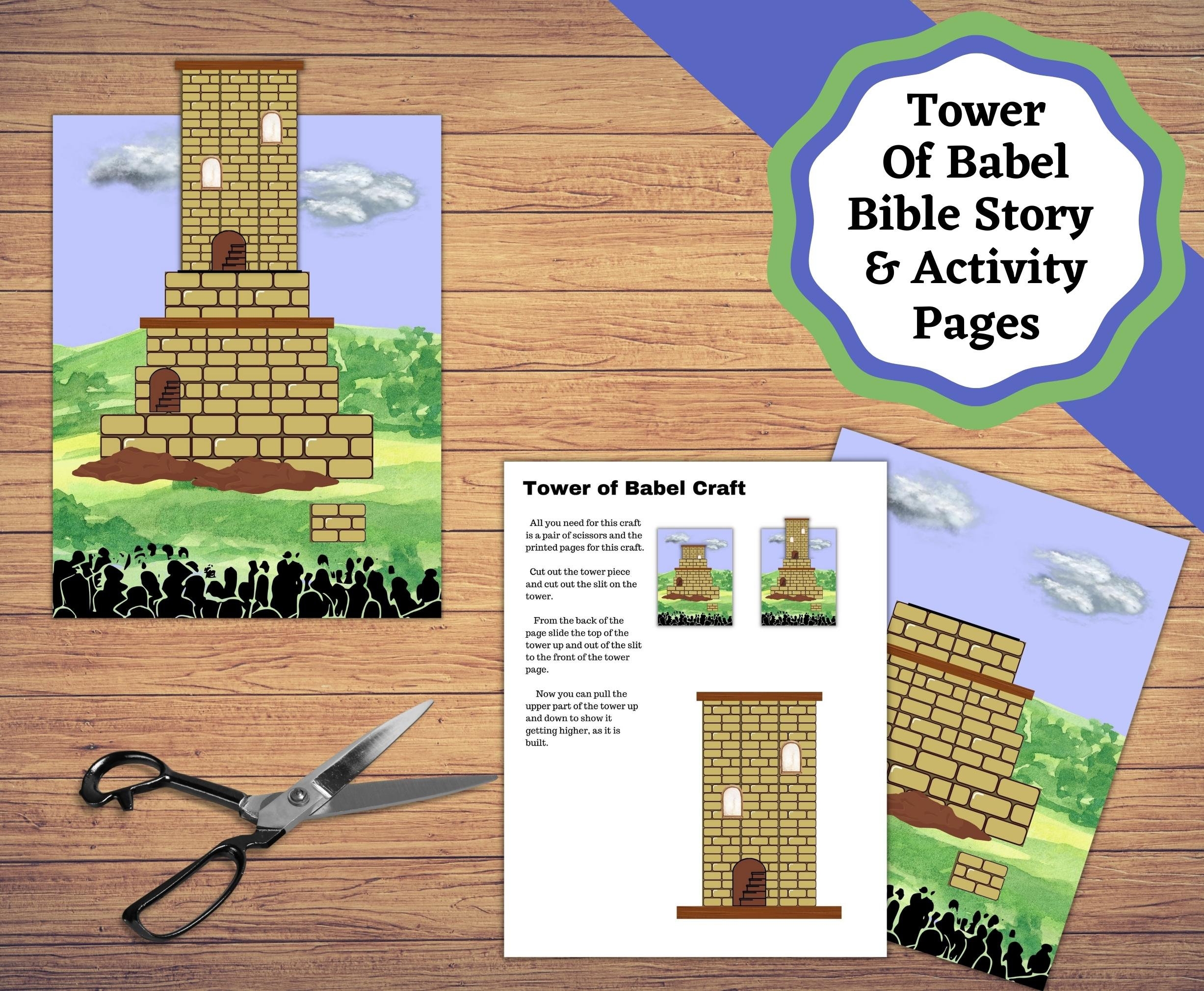 Printable Tower Of Babel Crafts Story And Coloring Pages Tower Of Babel Bible Kids Lesson Etsy