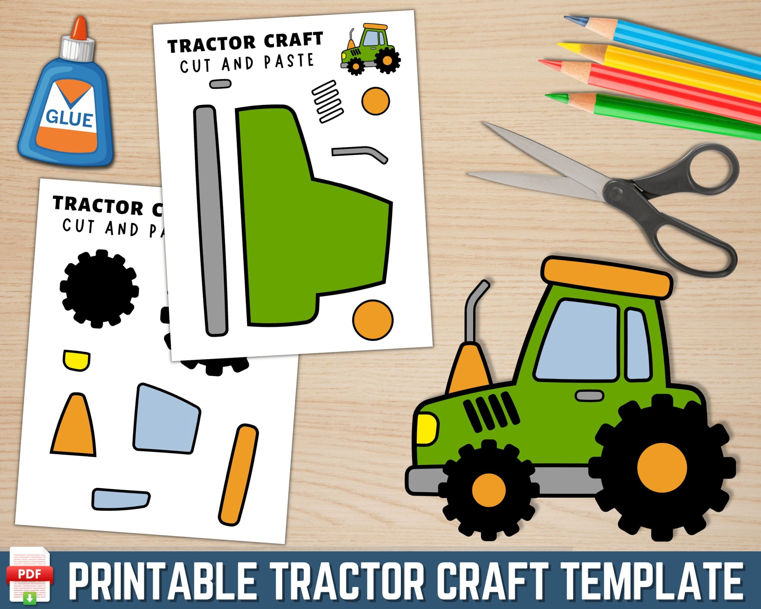 Printable Tractor Craft Transportation Craft Build A Tractor Cut And Paste Activity For Kids Vehicles Craft Activity PDF Etsy