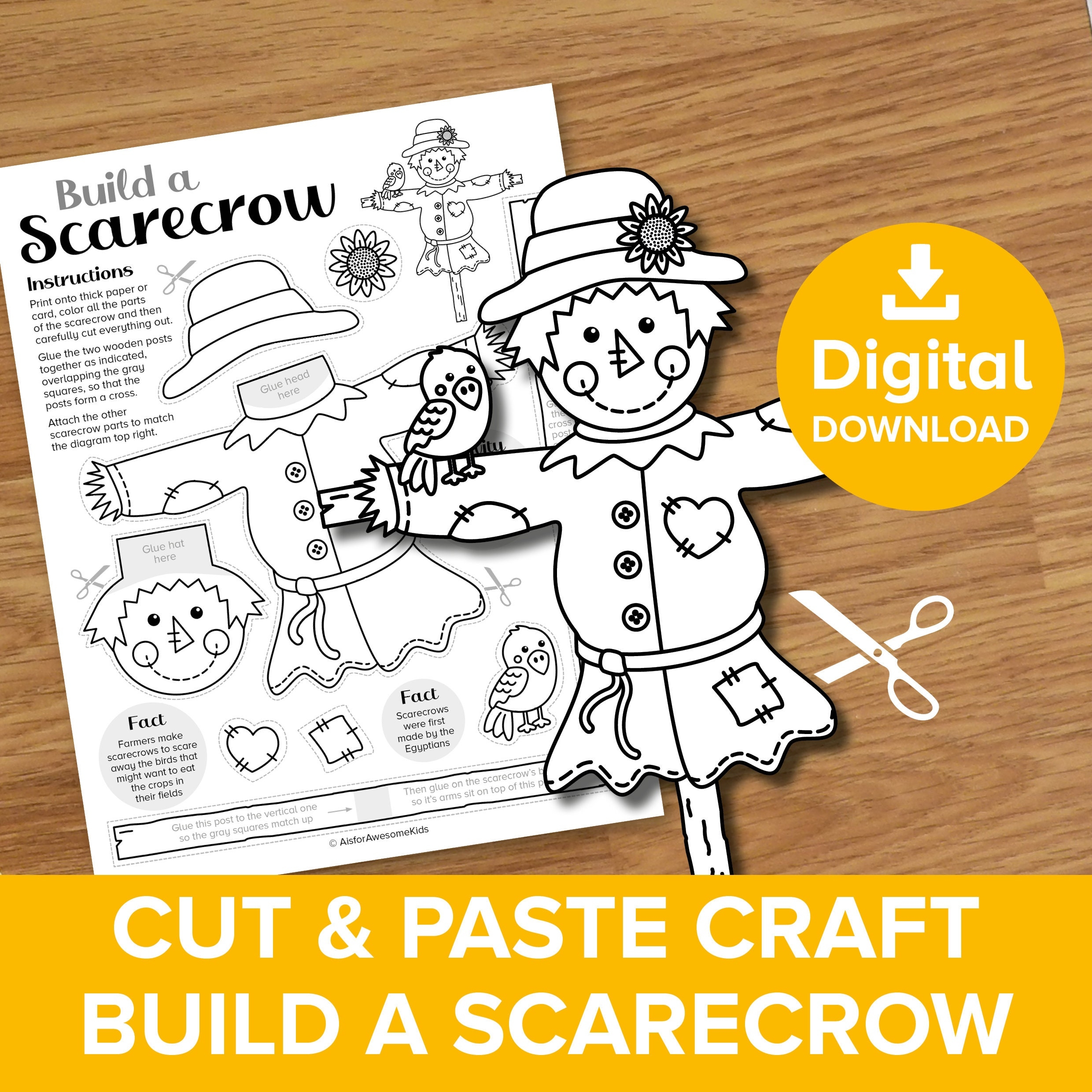 Scarecrow Cut U0026 Paste Craft Color And Build Autumn Straw Man Kids Paper Doll Art Kit Harvest Guardian Farm Puppet Fall Printable Activity Etsy Canada