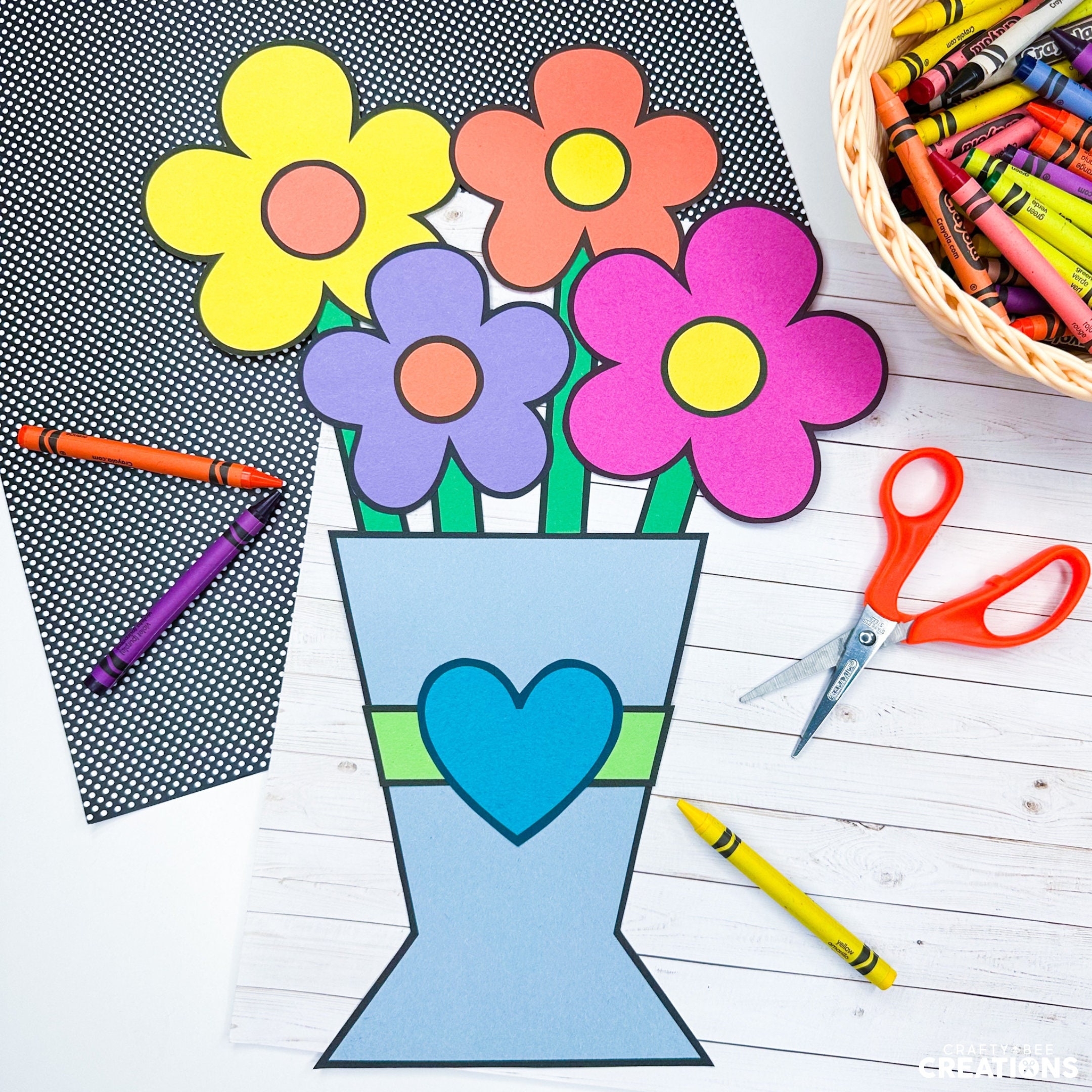 Spring Flowers Craft Template Mothers Day Flower Bouquet Spring Door Decor Art Spring Flower Pattern Kids Craft Craft For Kids Etsy