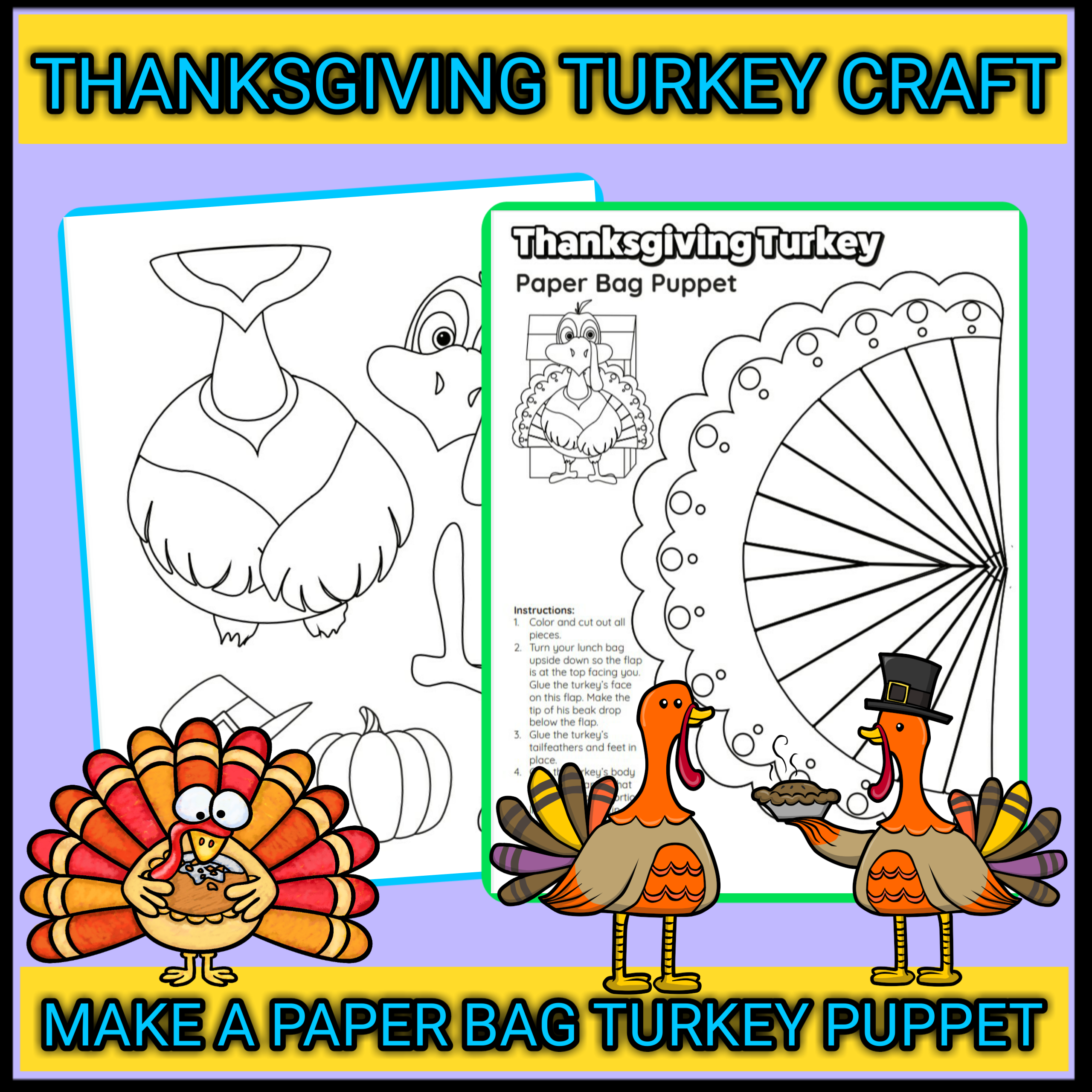 Thanksgiving Paper Bag Turkey Craft Template Activities For Kids 