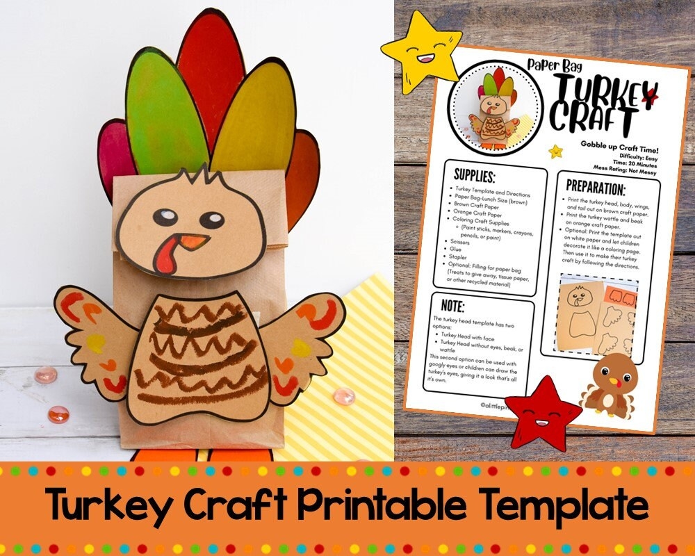 free printable paper bag turkey craft template