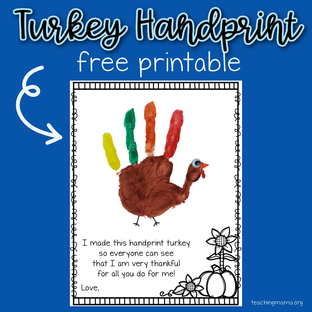 turkey handprint printable craft template