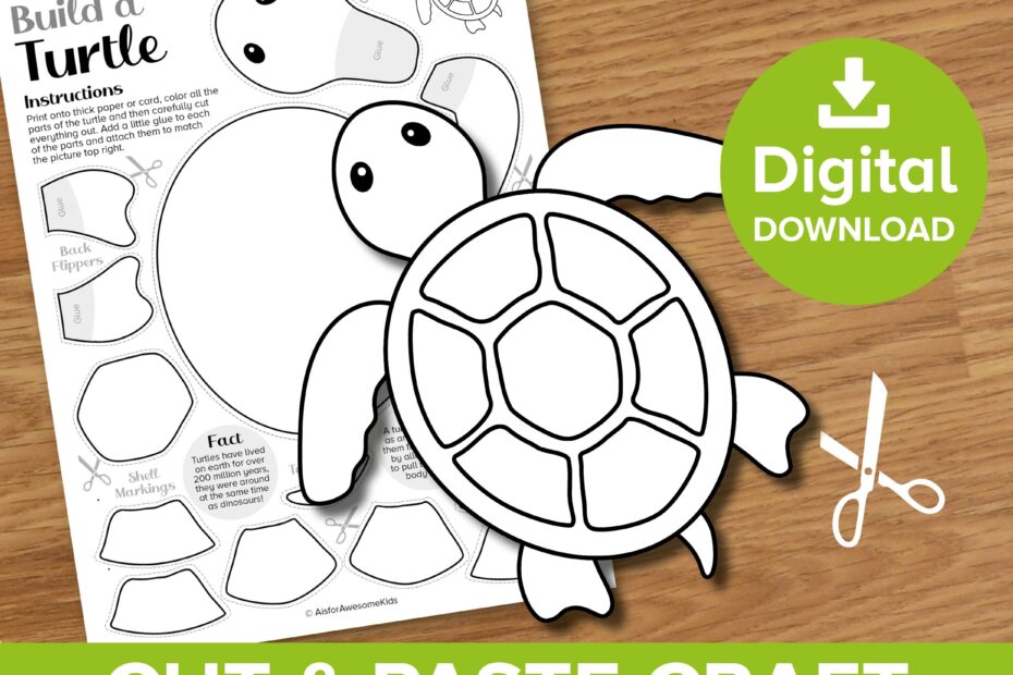 Turtle Cut U0026 Paste Craft Printable Spring Color And Build Art Kit Ocean Animals Puppet Model Underwater Sea Creatures Activity Template Etsy