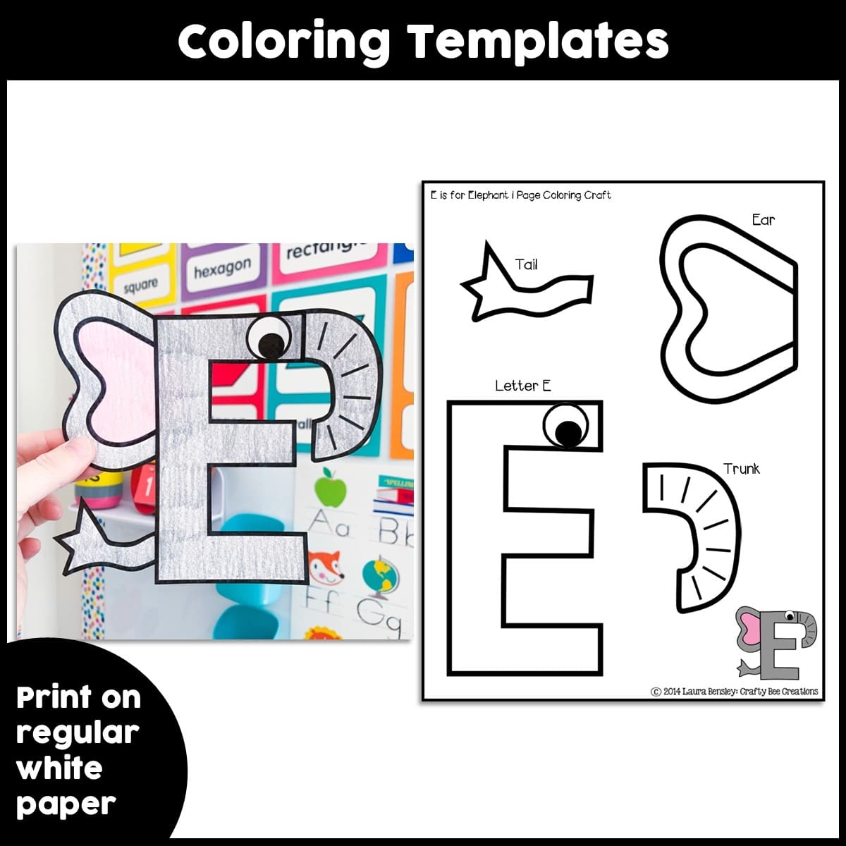 printable e is for elephant craft template