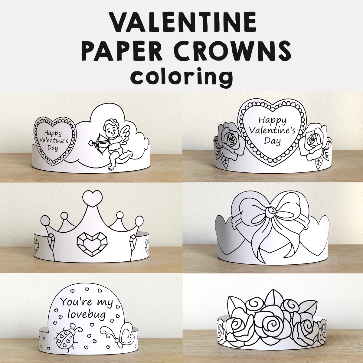 Valentine s Day Paper Hats Crowns Printable Paper Coloring Craft Activity