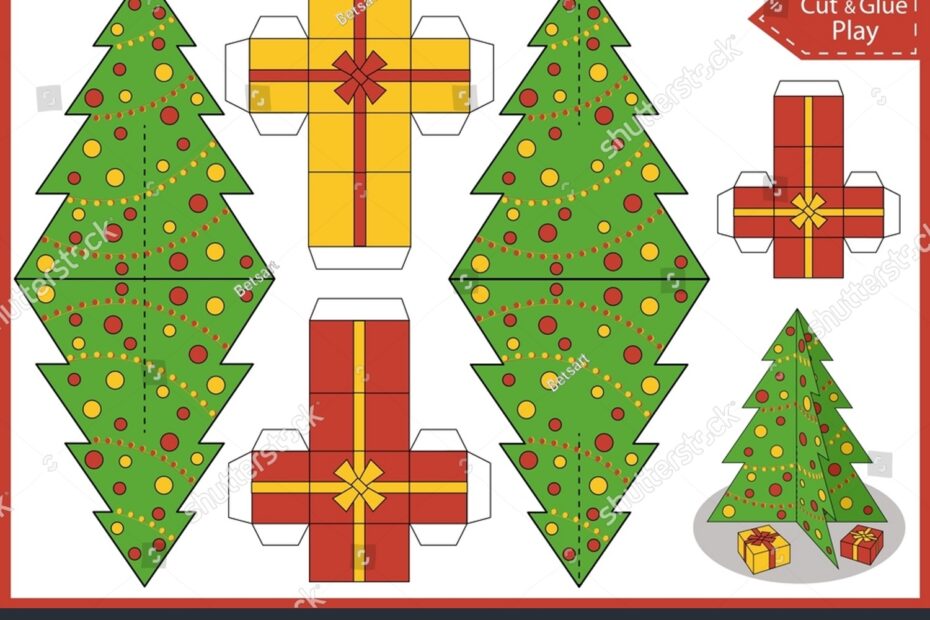 Vektor Stok Template Paper Craft Christmas Tree Gifts Tanpa Royalti 2227301739 Shutterstock