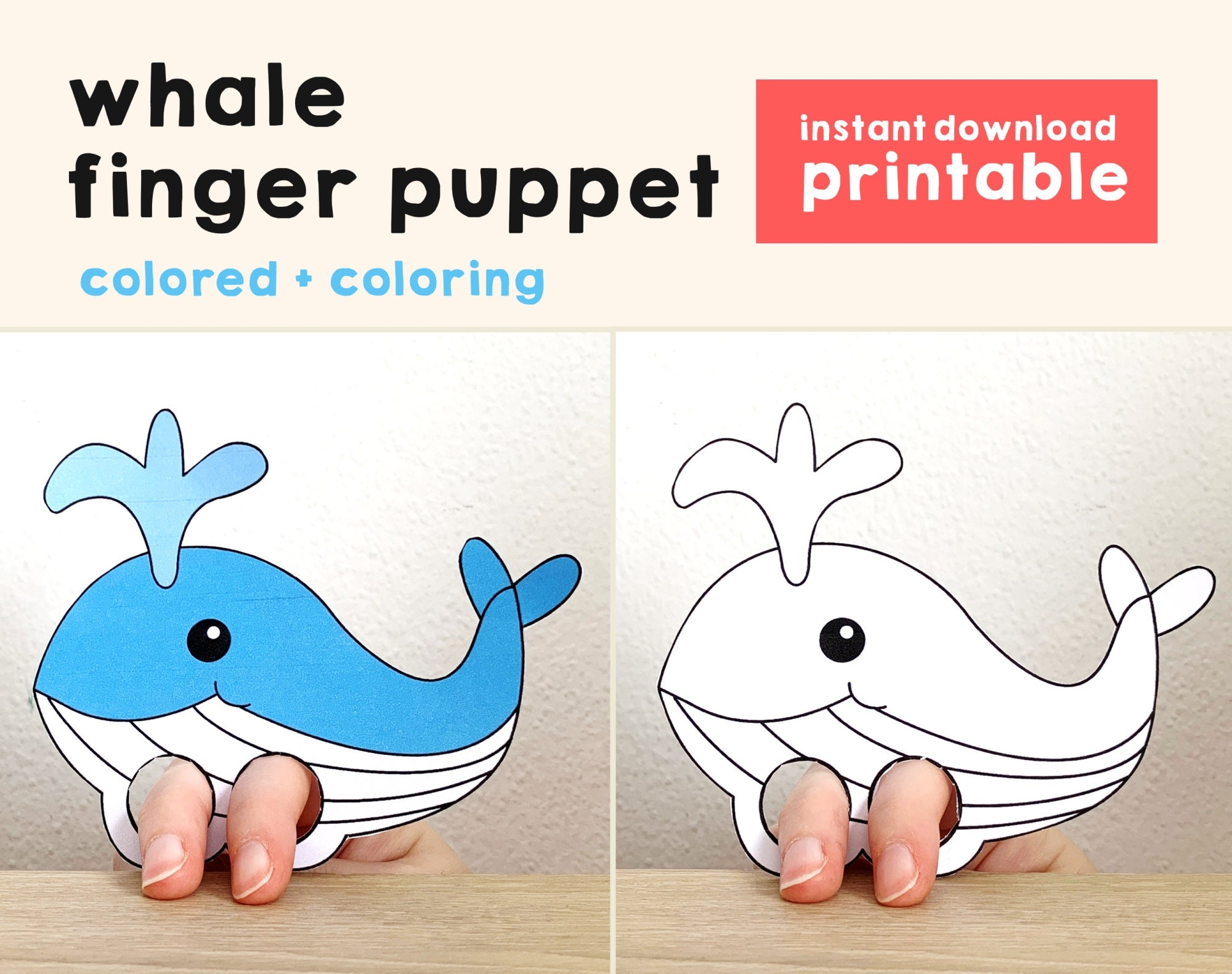 Whale Paper Craft Printable Ocean Animal Finger Puppet Kids Craft 