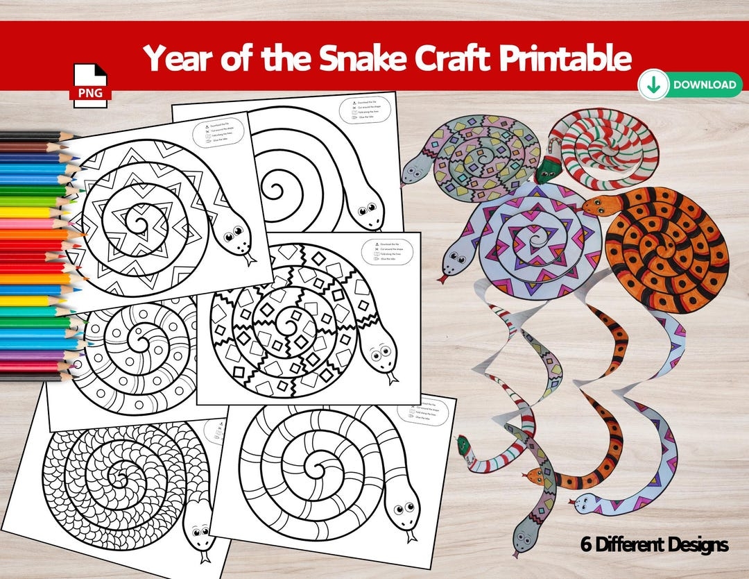 Year Of The Snake 2025 Spiral Snake Printable DIY Paper Toy Kids Activity Craft Paper Mobile Fun Snake Coloring Pages INSTANT DOWNLOAD Etsy