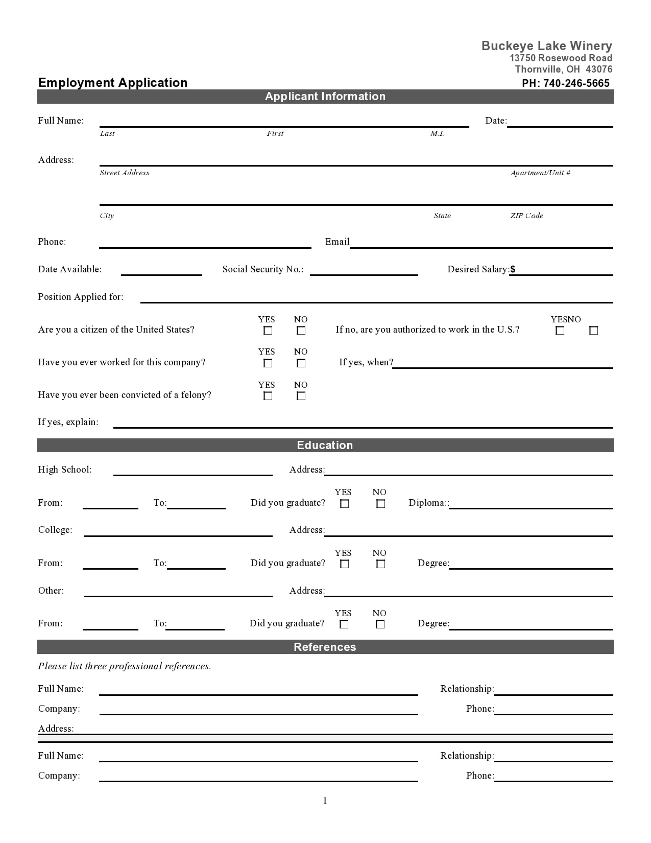 job application template free printable