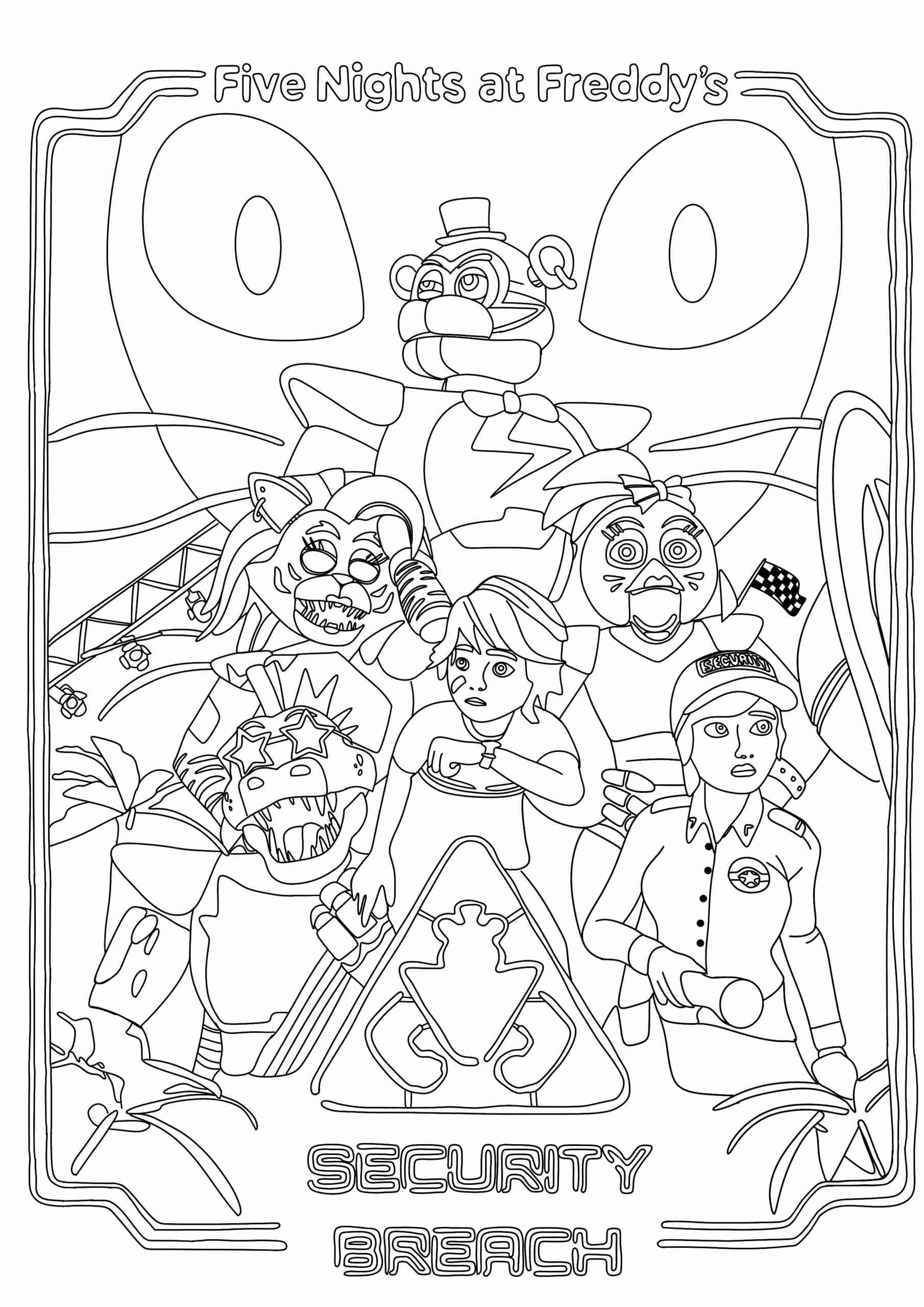 5x A4 FNaF Security Breach Bundle 1 Digital Colouring Pages Numonday